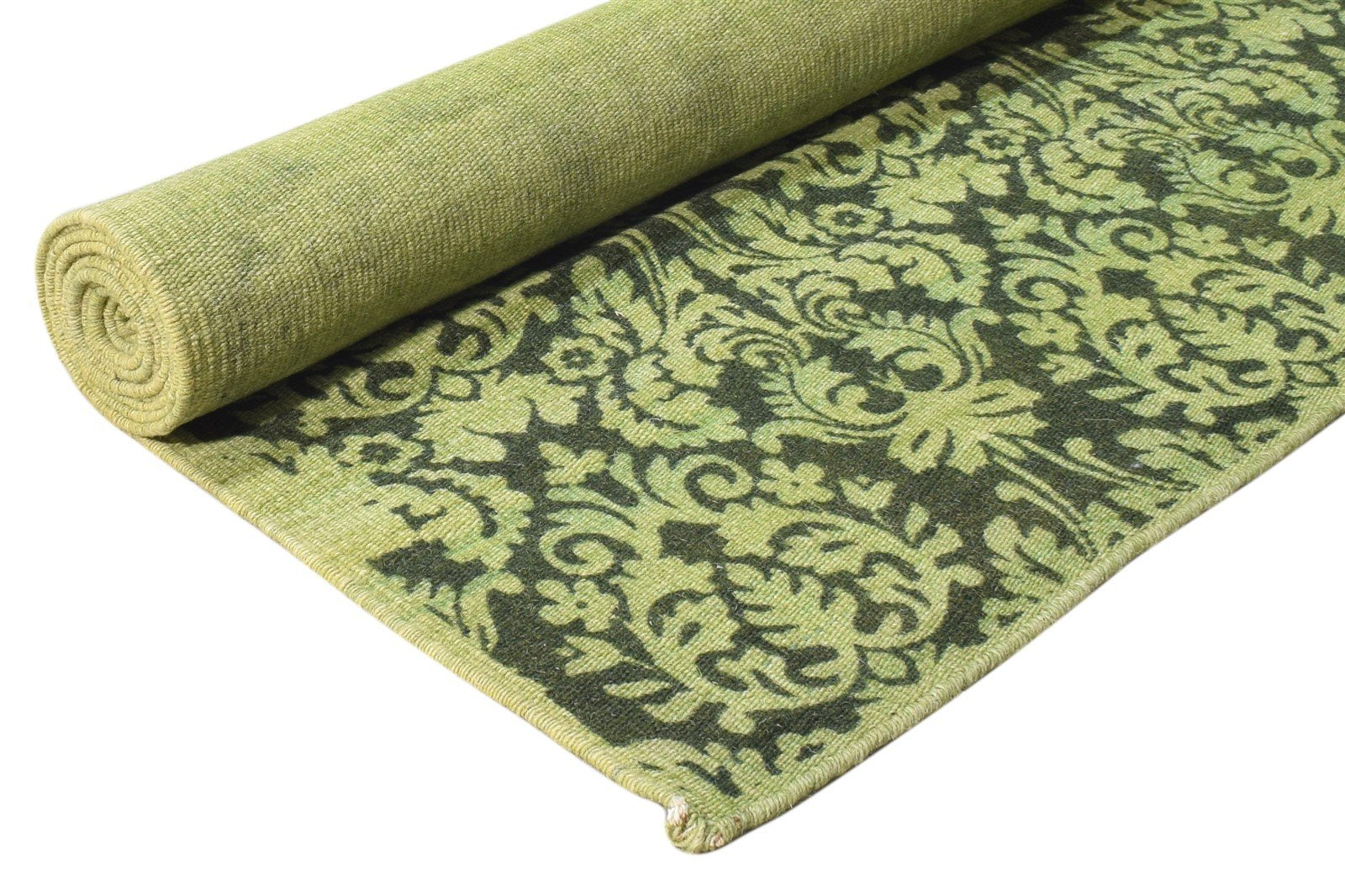 Green Wool Rug 5' X 8' Modern Dhurrie European Floral Room Size Carpet 