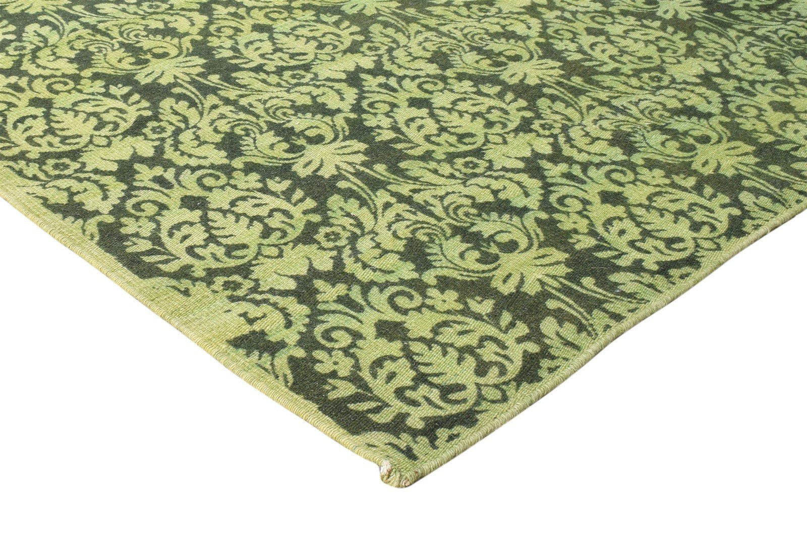 Green Wool Rug 5' X 8' Modern Dhurrie European Floral Room Size Carpet 