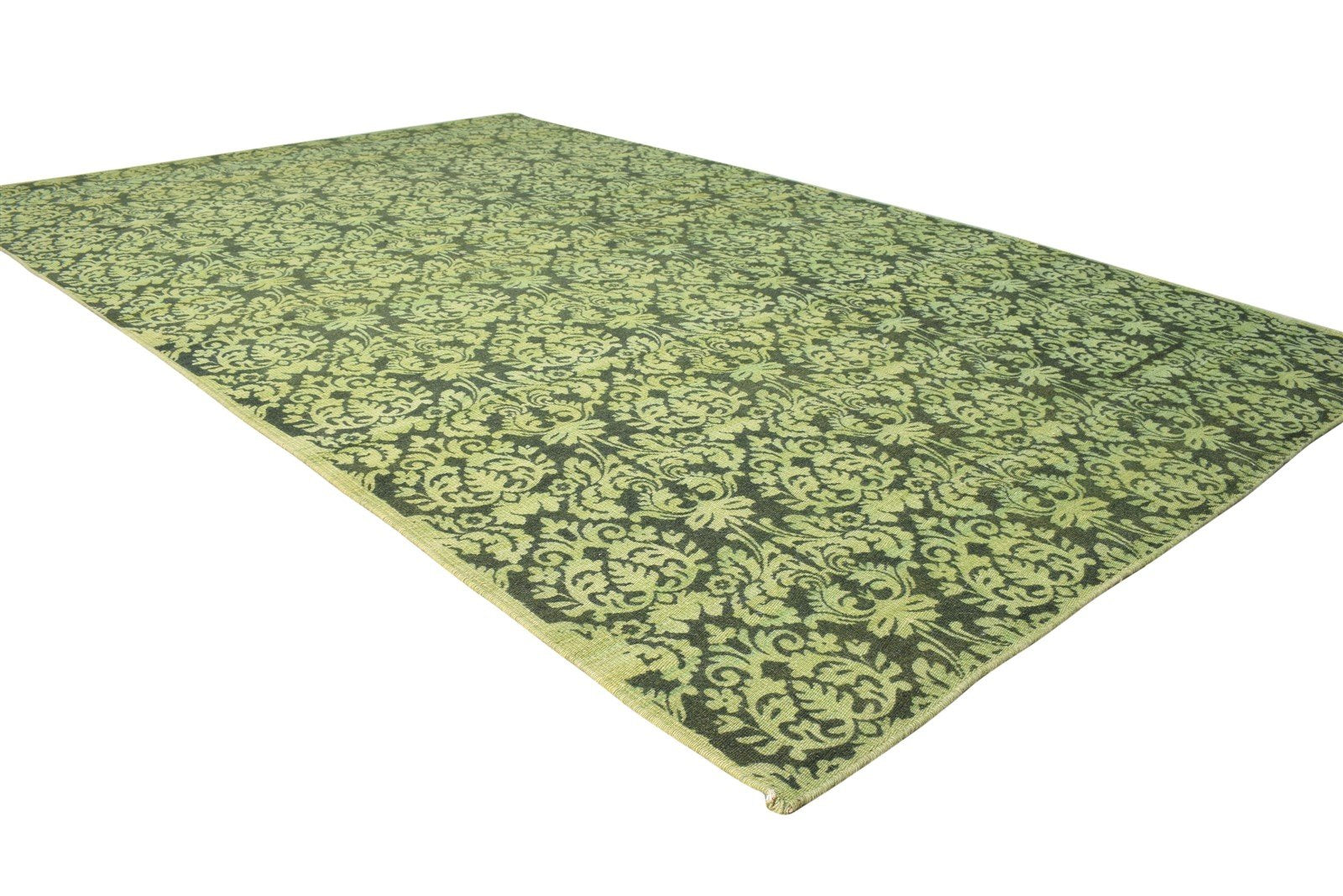 Green Wool Rug 5' X 8' Modern Dhurrie European Floral Room Size Carpet 