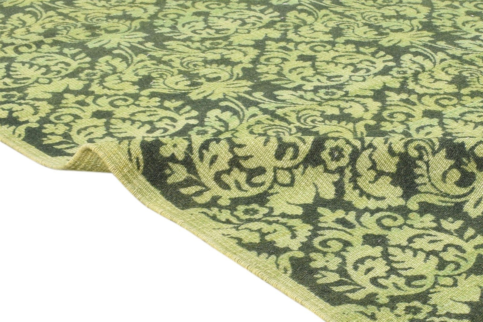 Green Wool Rug 5' X 8' Modern Dhurrie European Floral Room Size Carpet 