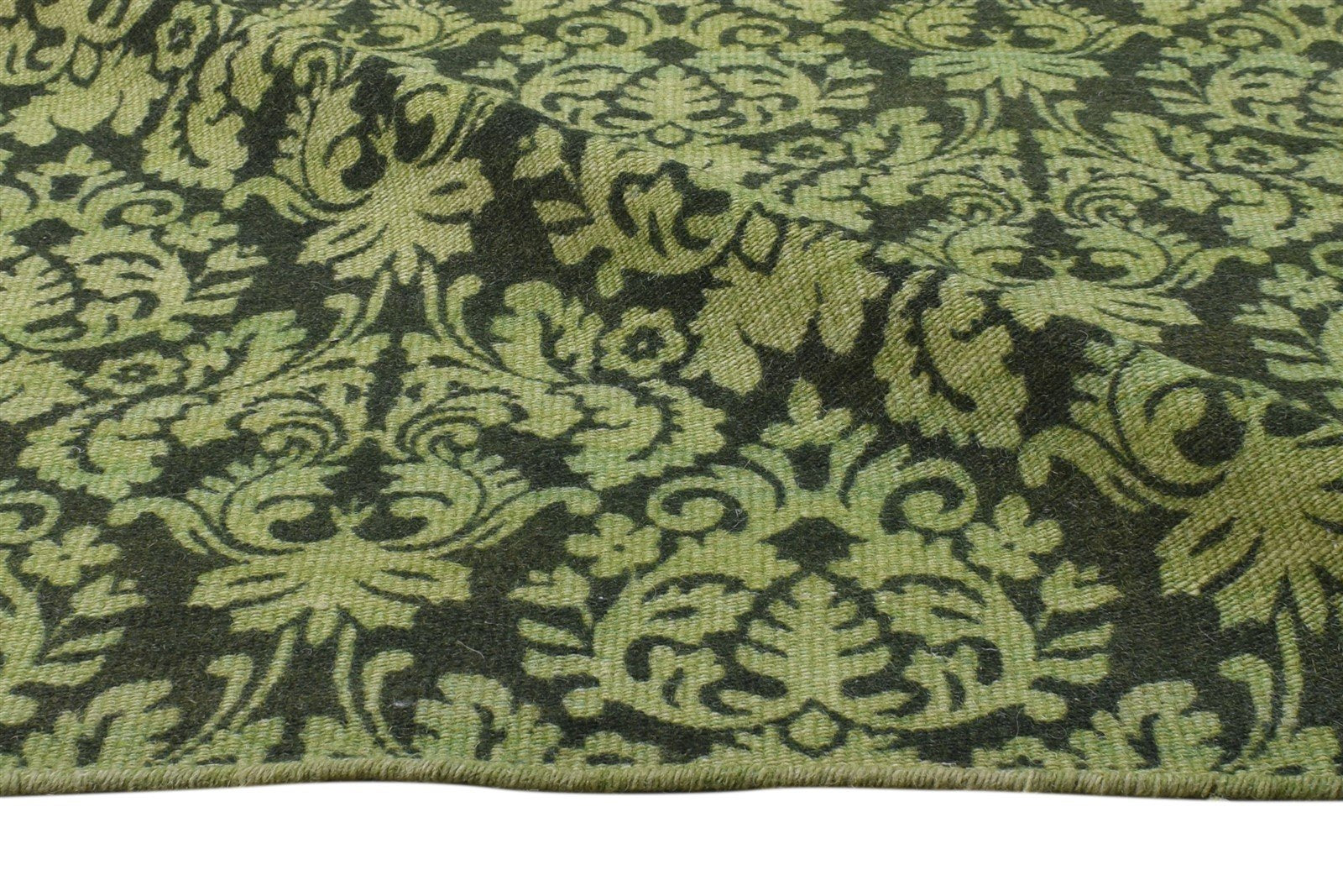 Green Wool Rug 5' X 8' Modern Dhurrie European Floral Room Size Carpet 