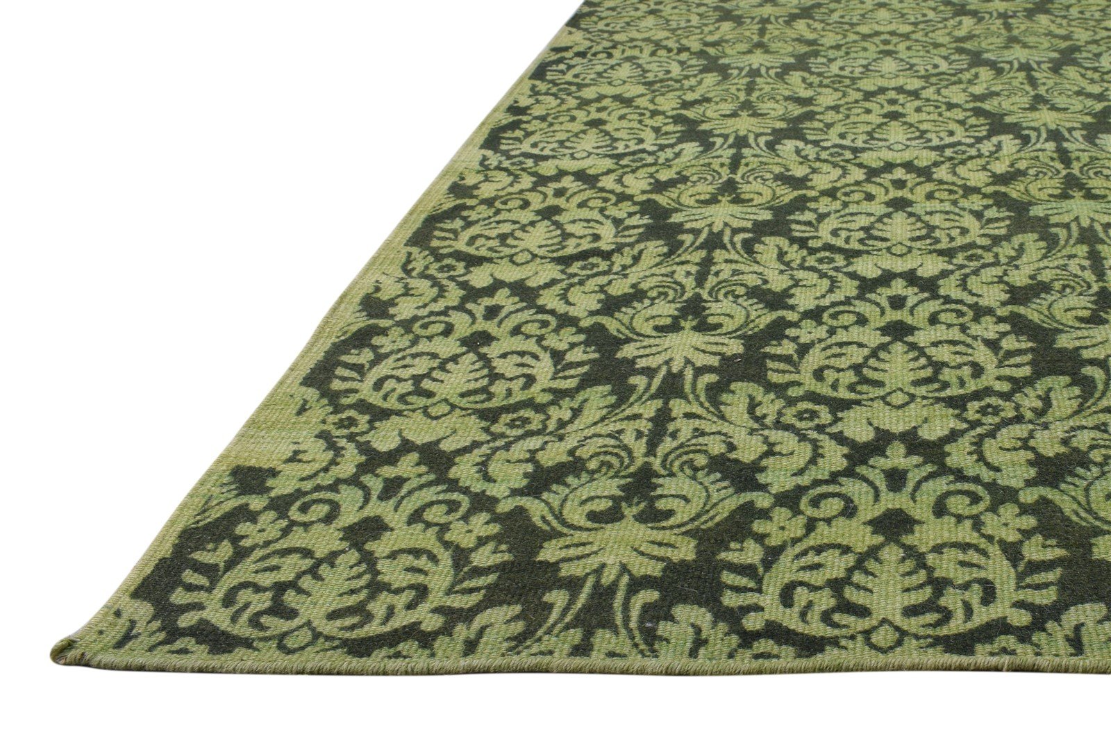 Green Wool Rug 5' X 8' Modern Dhurrie European Floral Room Size Carpet 