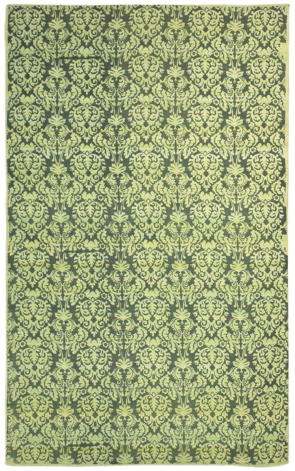 Green Wool Rug 5' X 8' Modern Dhurrie European Floral Room Size Carpet