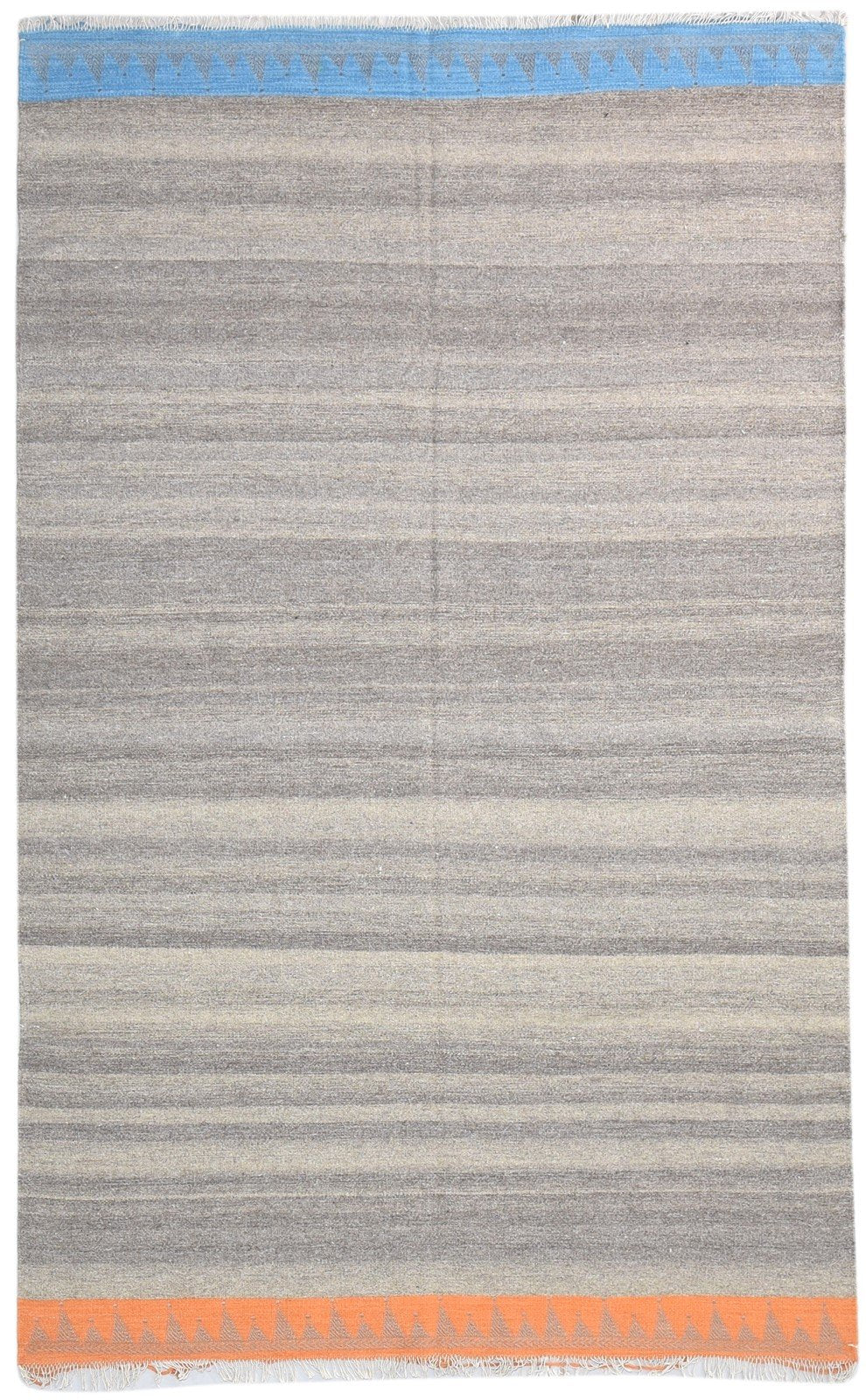 Wool Grey Rug 5' X 8' Modern Dhurrie Scandinavian Striped Room Size Carpet 