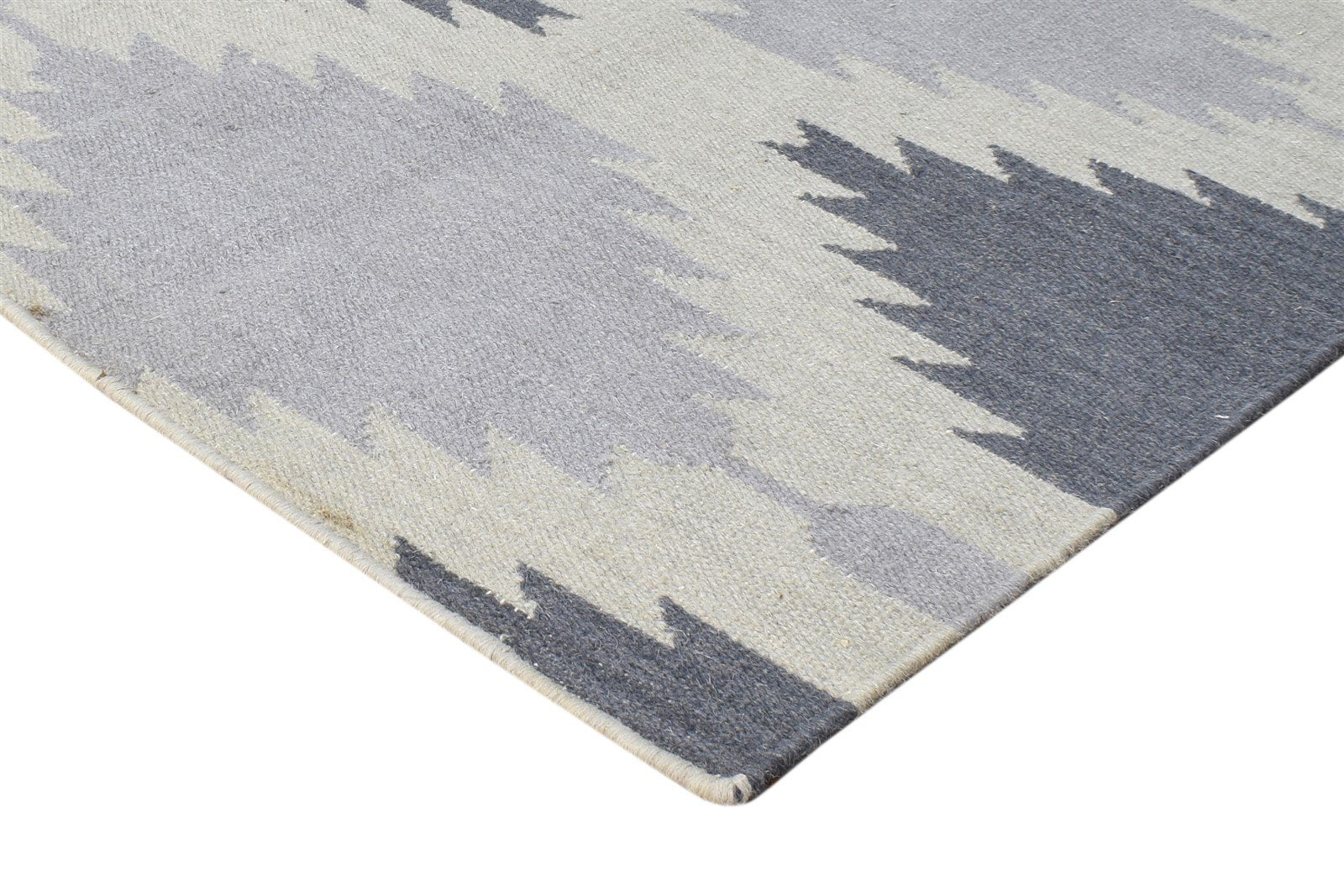 Wool Grey Rug 3' X 7' Modern Dhurrie Moroccan Geometric Small Runner 