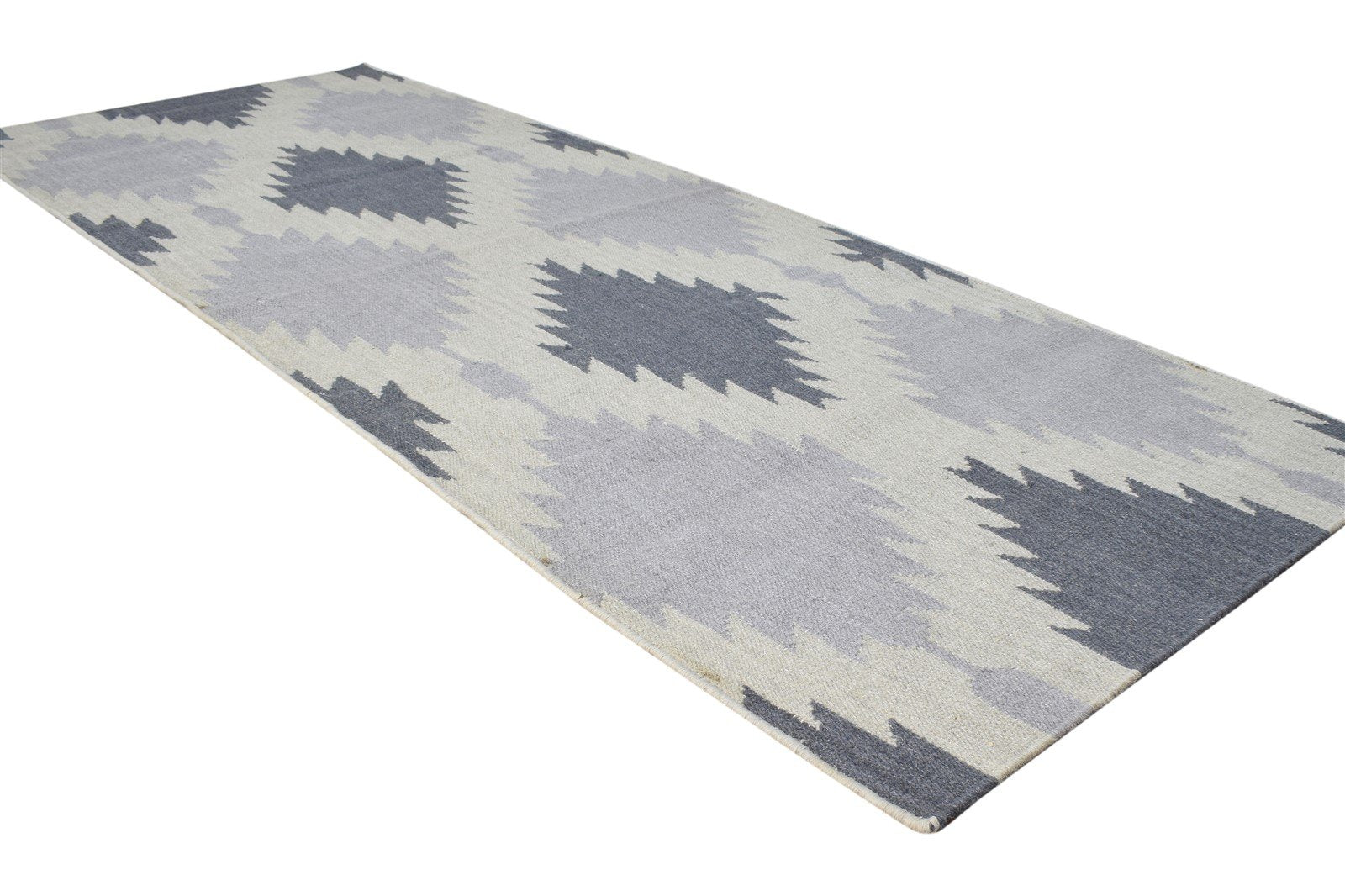 Wool Grey Rug 3' X 7' Modern Dhurrie Moroccan Geometric Small Runner 