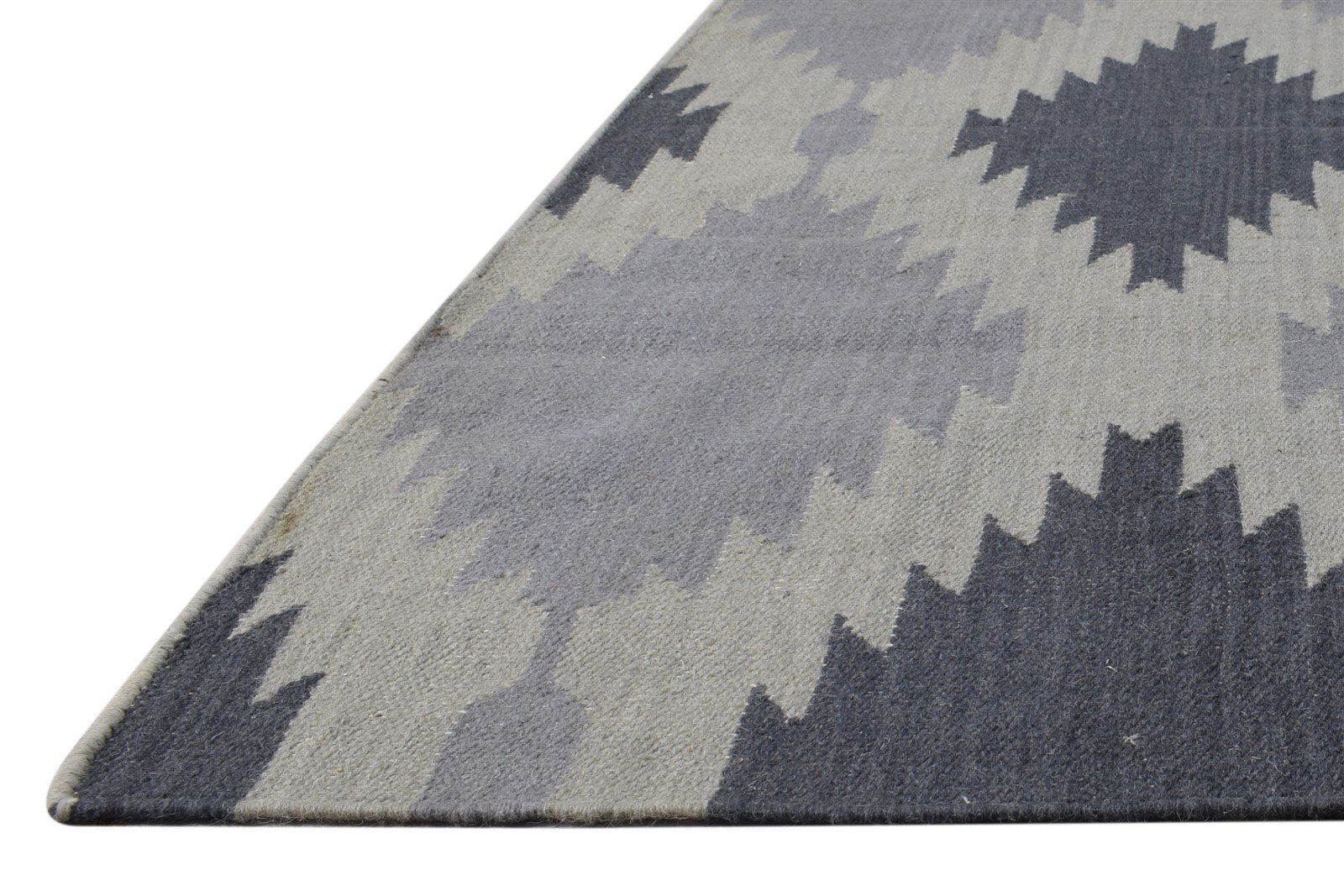 Wool Grey Rug 3' X 7' Modern Dhurrie Moroccan Geometric Small Runner 