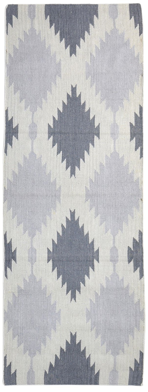 Wool Grey Rug 3' X 7' Modern Dhurrie Moroccan Geometric Small Runner 