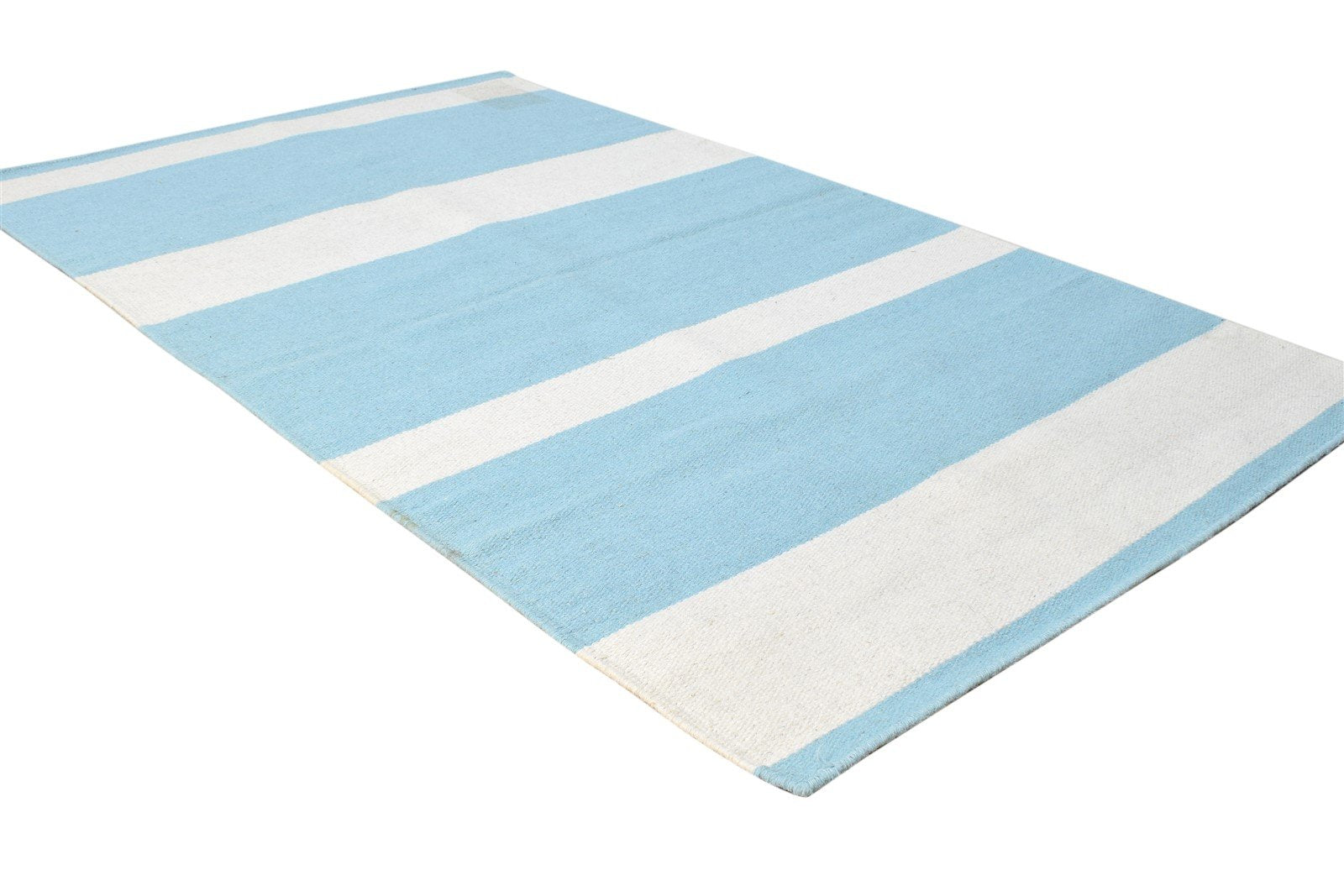 3' X 5' Rug Wool Light Blue Modern Dhurrie Scandinavian Striped Small Carpet 