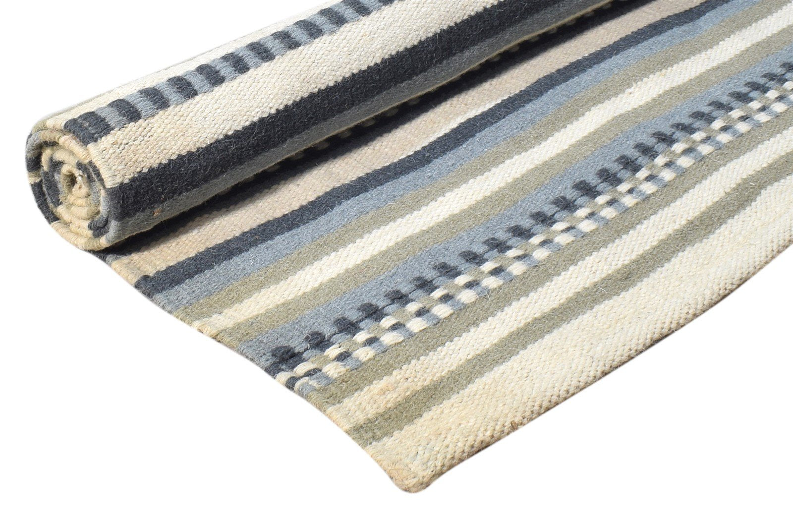 Dhurrie Off-White Wool Rug 3' X 5' Modern Scandinavian Abstract Small Carpet 