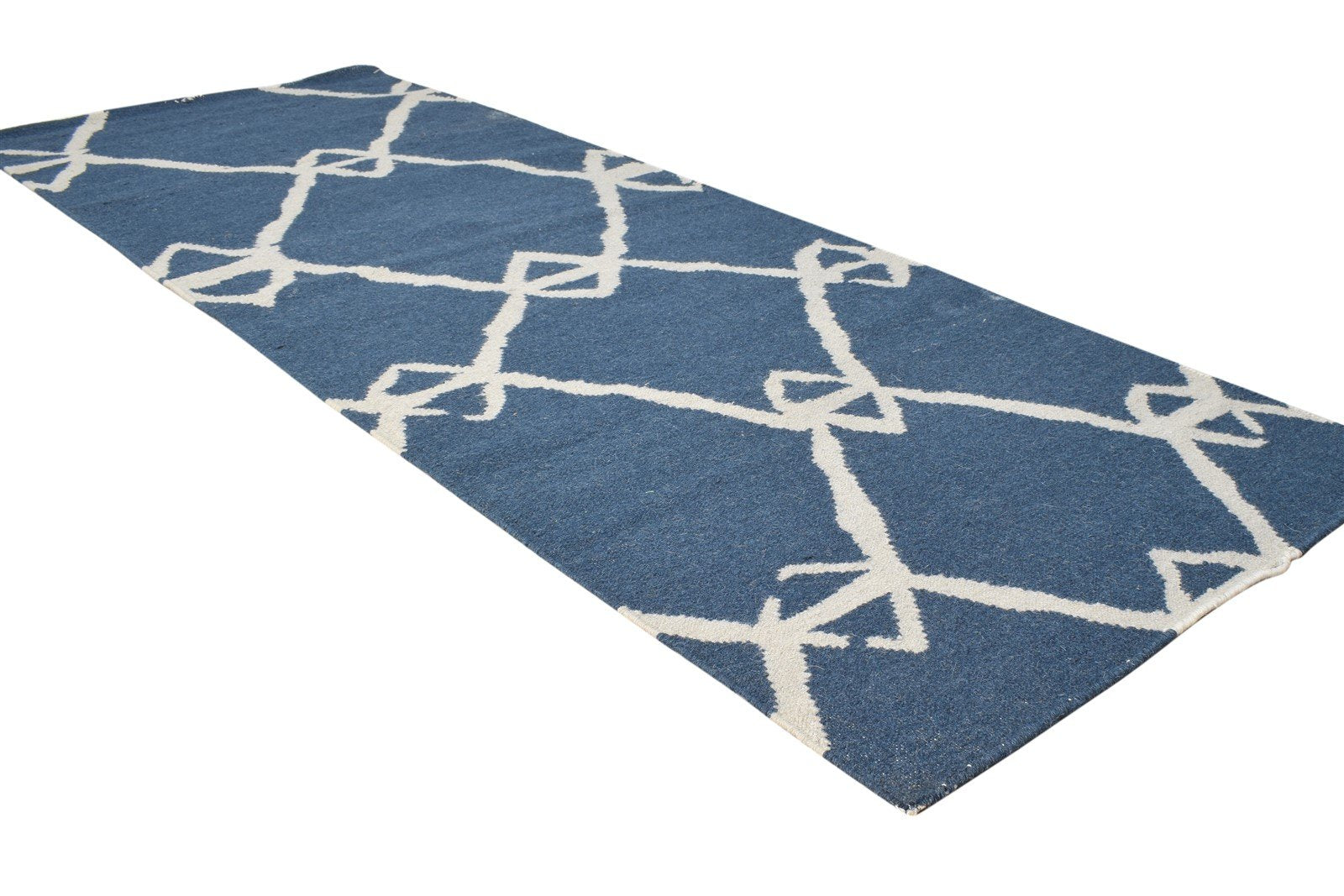 Wool Navy Blue Rug 3' X 4' Modern Dhurrie Scandinavian Nordic Small Carpet 