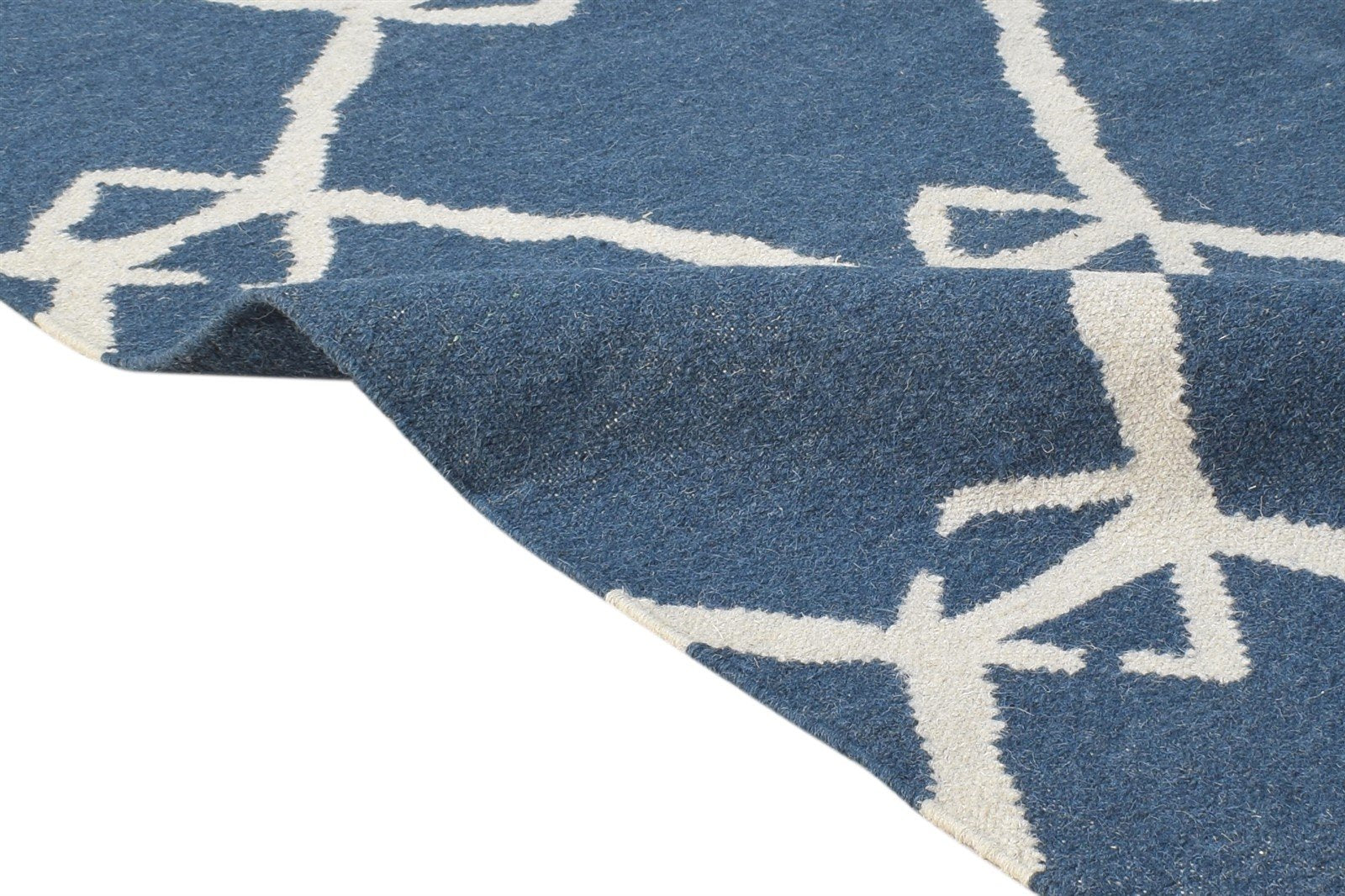 Wool Navy Blue Rug 3' X 4' Modern Dhurrie Scandinavian Nordic Small Carpet 