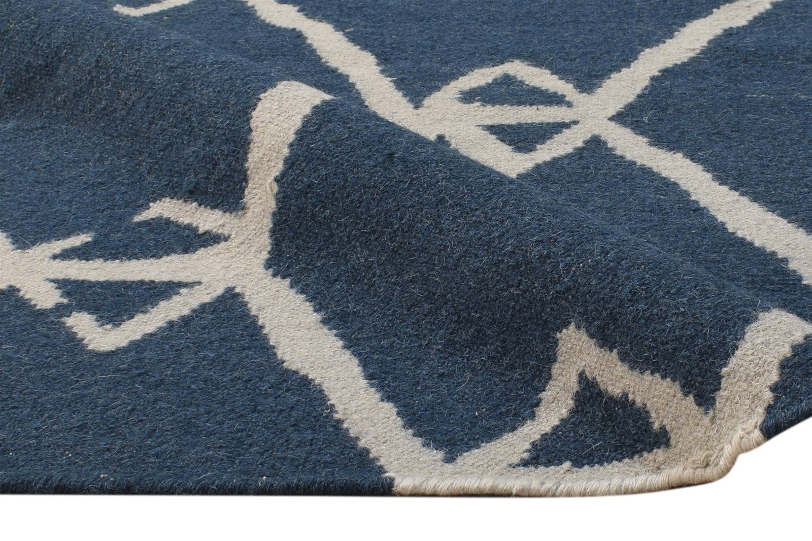 Wool Navy Blue Rug 3' X 4' Modern Dhurrie Scandinavian Nordic Small Carpet 