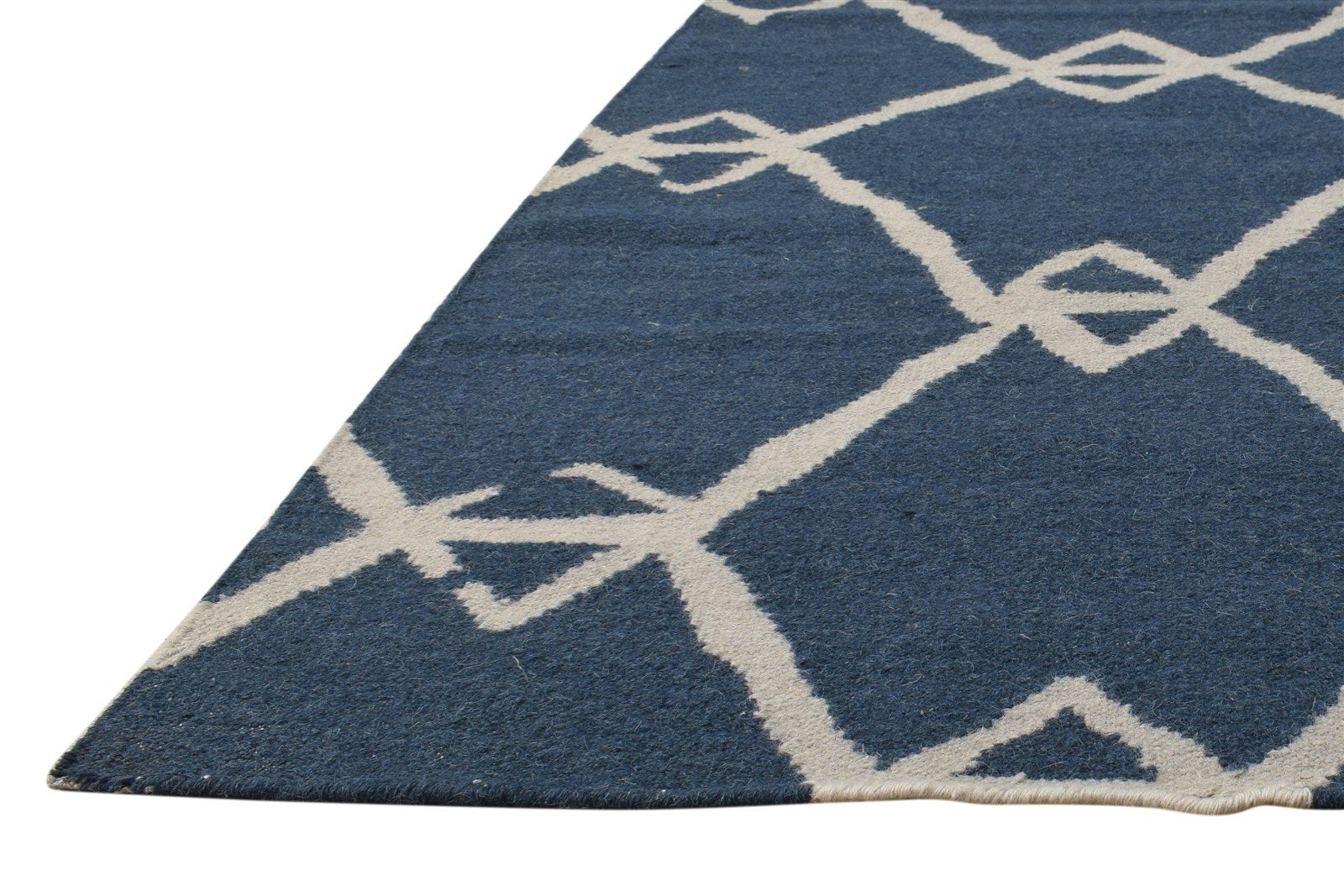 Wool Navy Blue Rug 3' X 4' Modern Dhurrie Scandinavian Nordic Small Carpet 