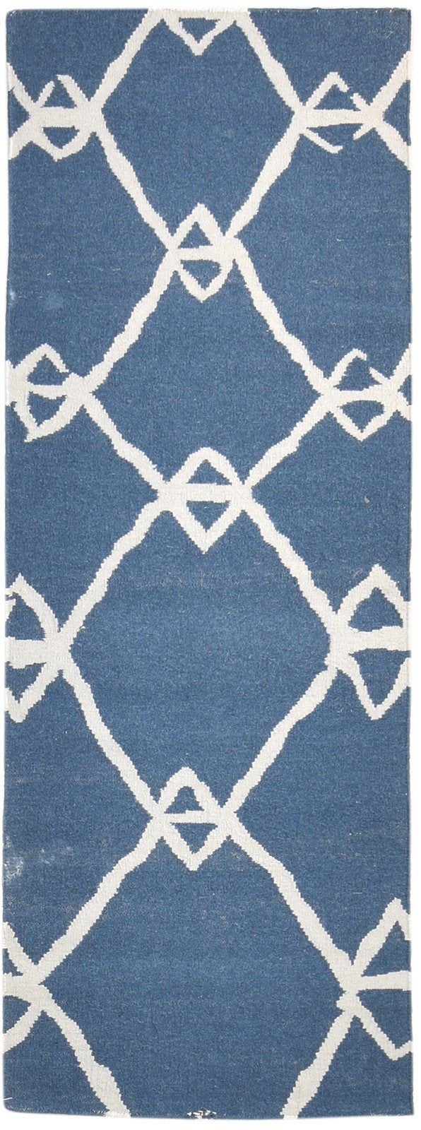 Wool Navy Blue Rug 3' X 4' Modern Dhurrie Scandinavian Nordic Small Carpet 