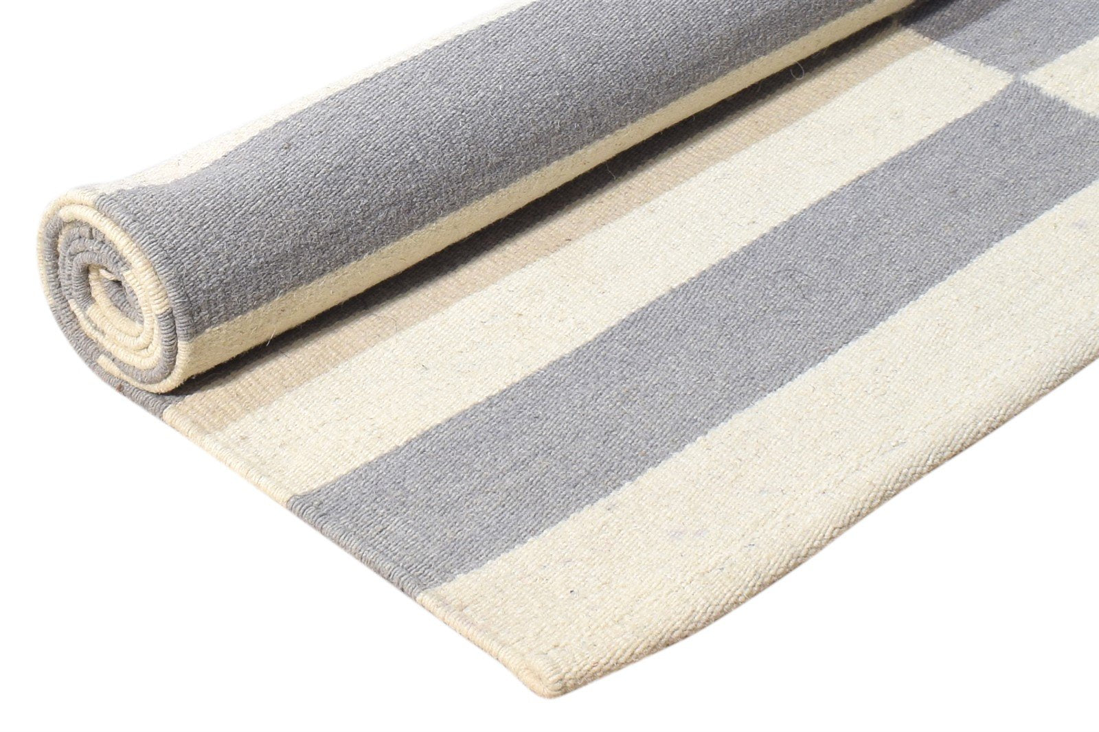 Dhurrie Off-White Wool Rug 3' X 5' Modern Scandinavian Nordic Room Size Carpet 