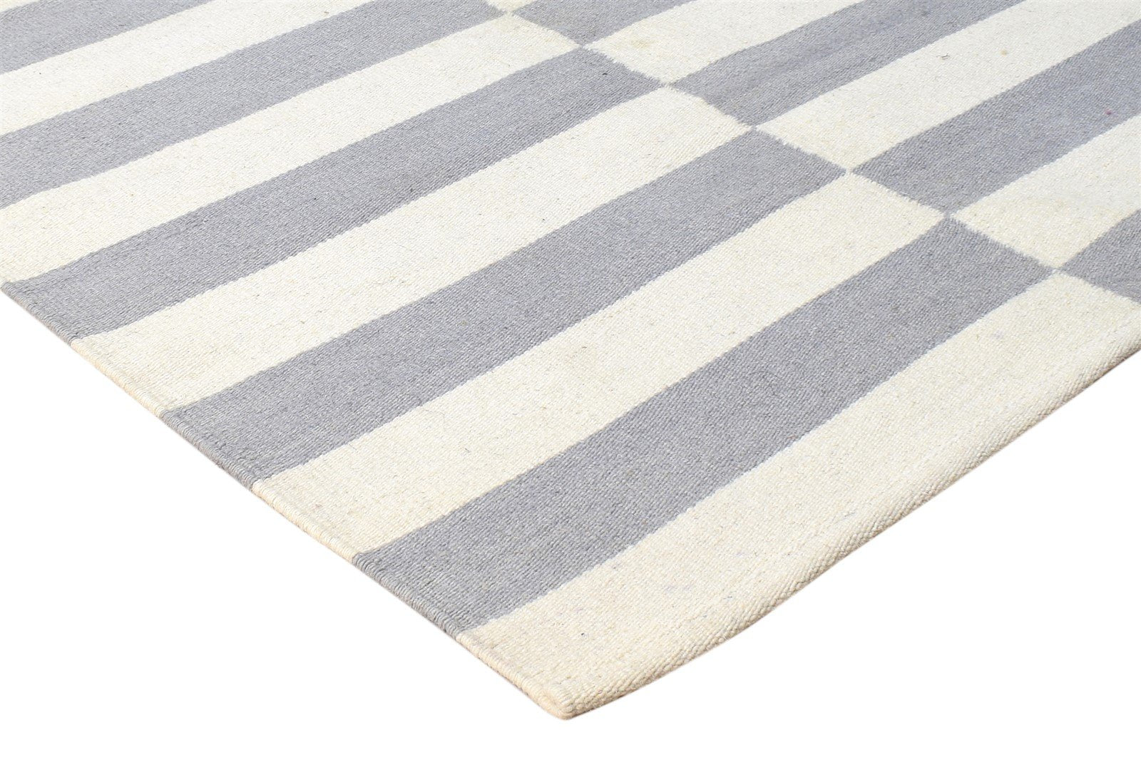 Dhurrie Off-White Wool Rug 3' X 5' Modern Scandinavian Nordic Room Size Carpet 