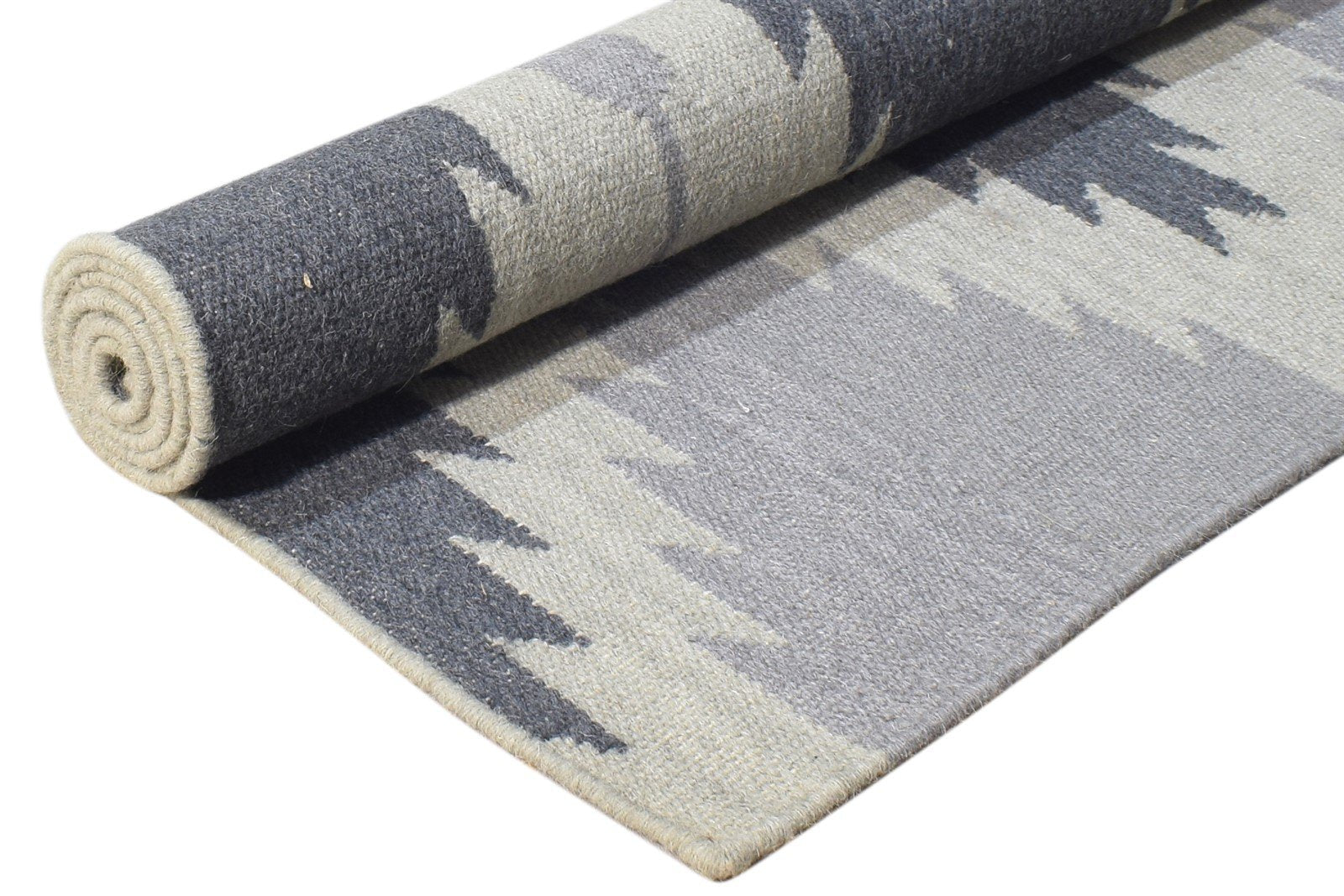 Grey Wool Rug 3' X 5' Modern Dhurrie Scandinavian Nordic Small Carpet 