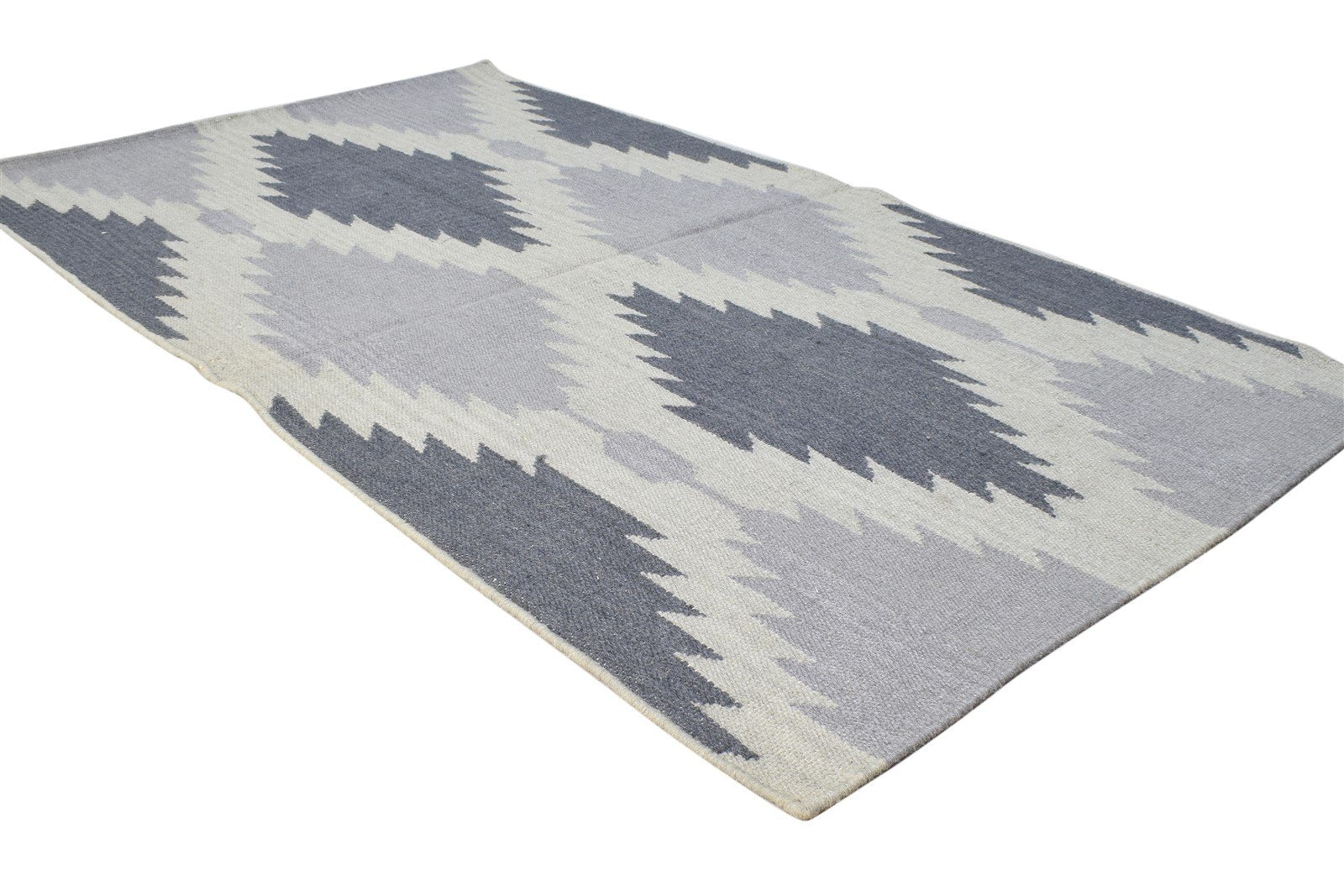 Grey Wool Rug 3' X 5' Modern Dhurrie Scandinavian Nordic Small Carpet 