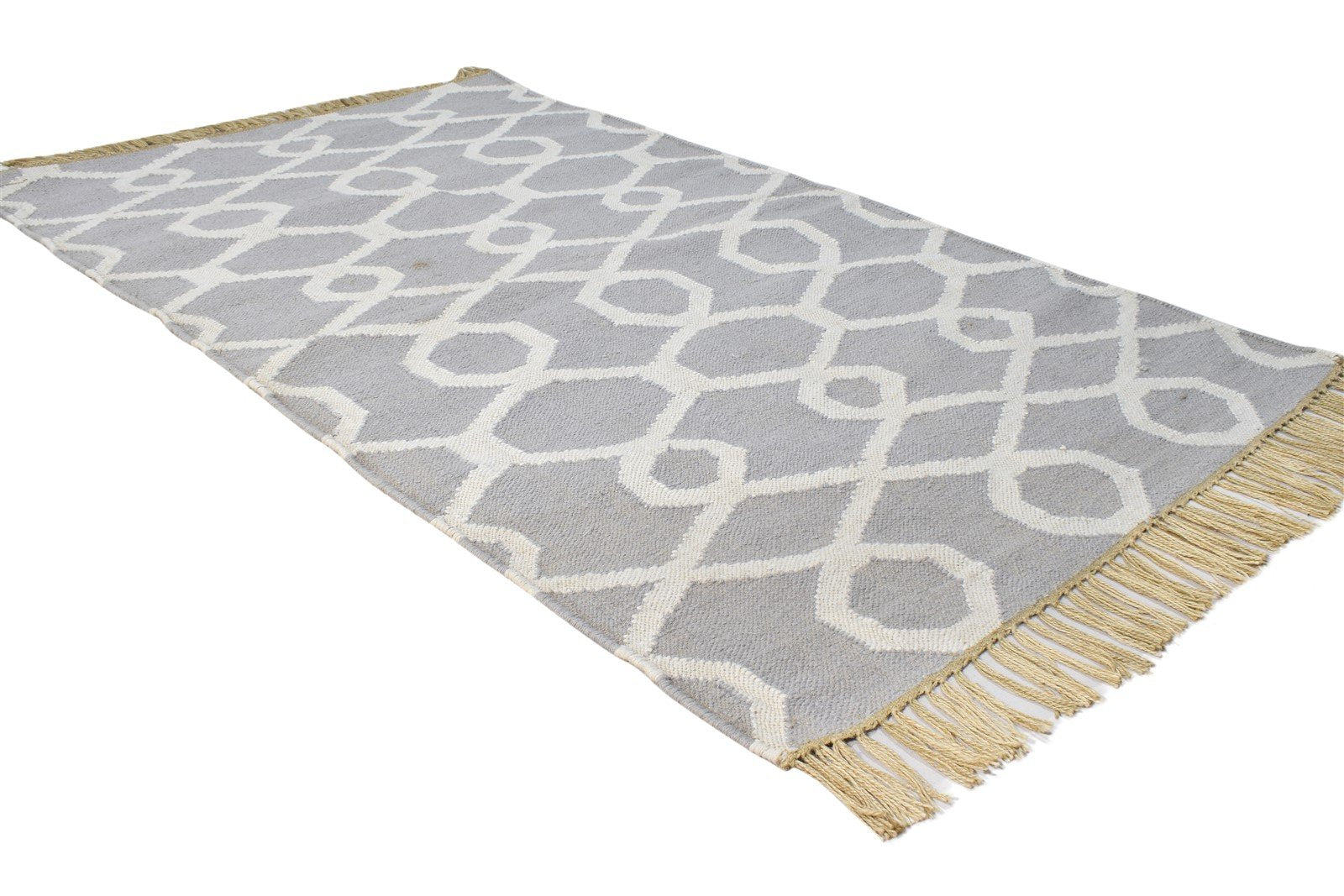 Green Wool Rug 3' X 5' Modern Dhurrie Scandinavian Nordic Small Carpet 