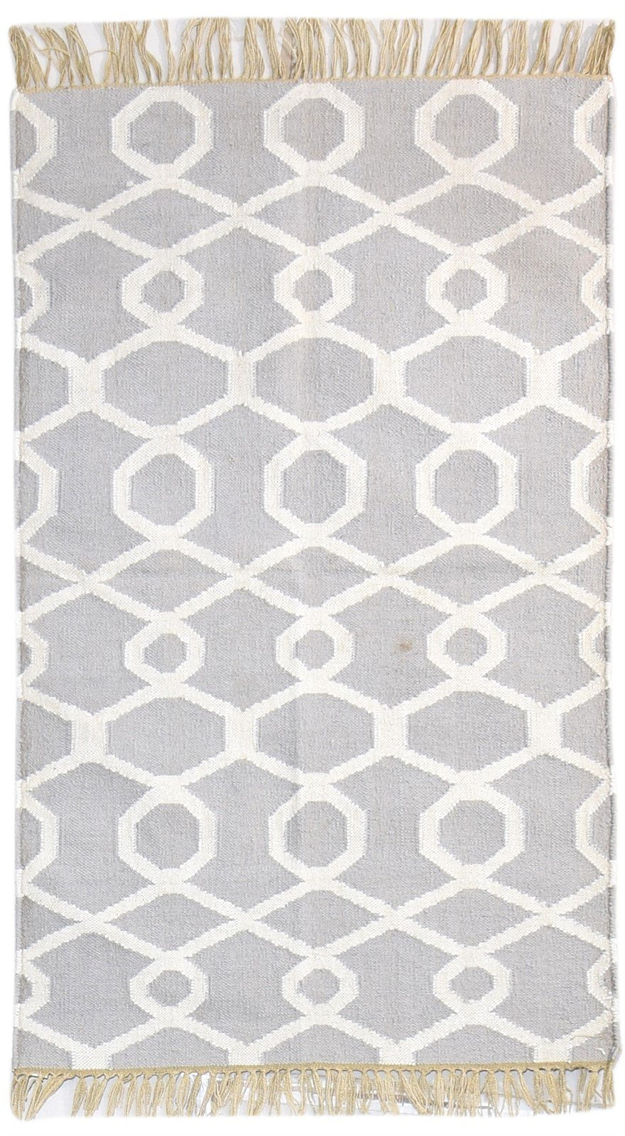 Green Wool Rug 3' X 5' Modern Dhurrie Scandinavian Nordic Small Carpet 