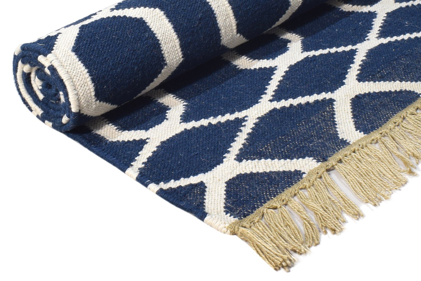 Wool Blue Rug 2' X 6' Modern Dhurrie Scandinavian Nordic Small Runner 