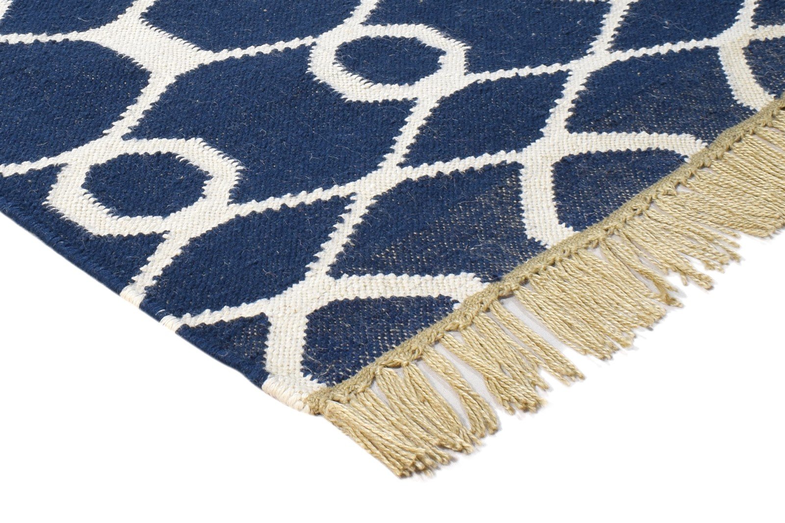 Wool Blue Rug 2' X 6' Modern Dhurrie Scandinavian Nordic Small Runner 