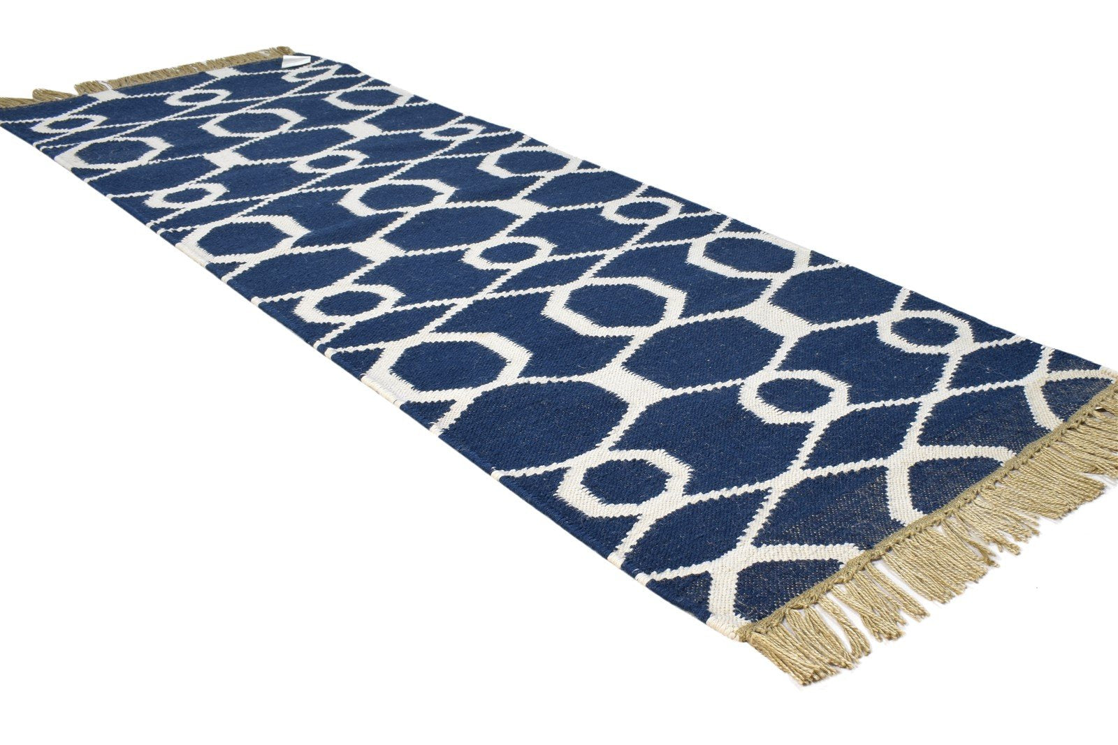 Wool Blue Rug 2' X 6' Modern Dhurrie Scandinavian Nordic Small Runner 