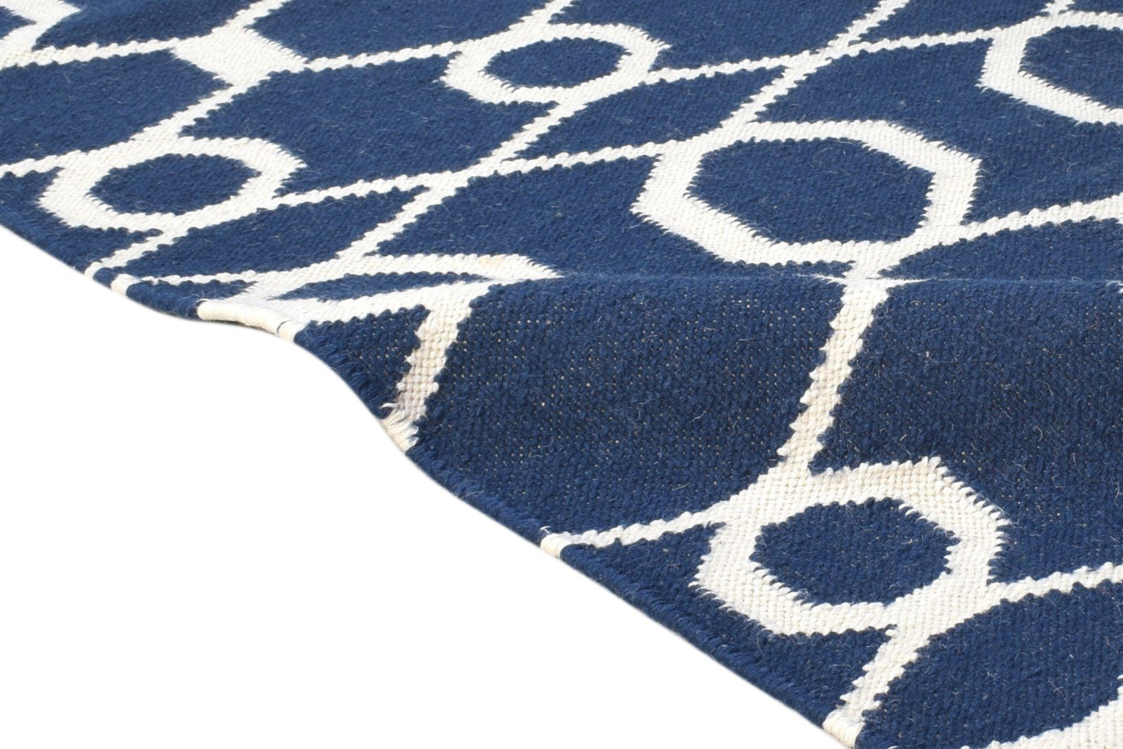 Wool Blue Rug 2' X 6' Modern Dhurrie Scandinavian Nordic Small Runner 