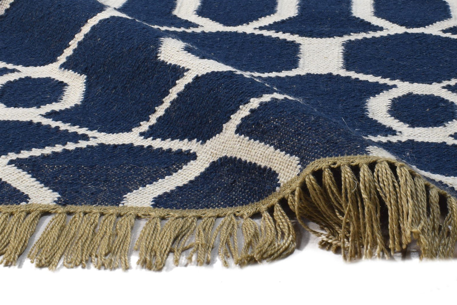 Wool Blue Rug 2' X 6' Modern Dhurrie Scandinavian Nordic Small Runner 