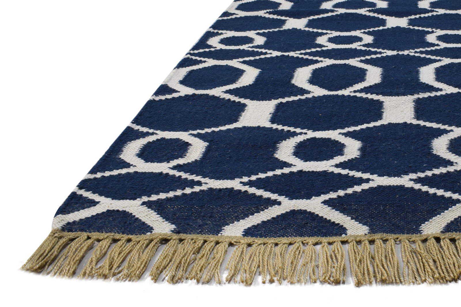 Wool Blue Rug 2' X 6' Modern Dhurrie Scandinavian Nordic Small Runner 