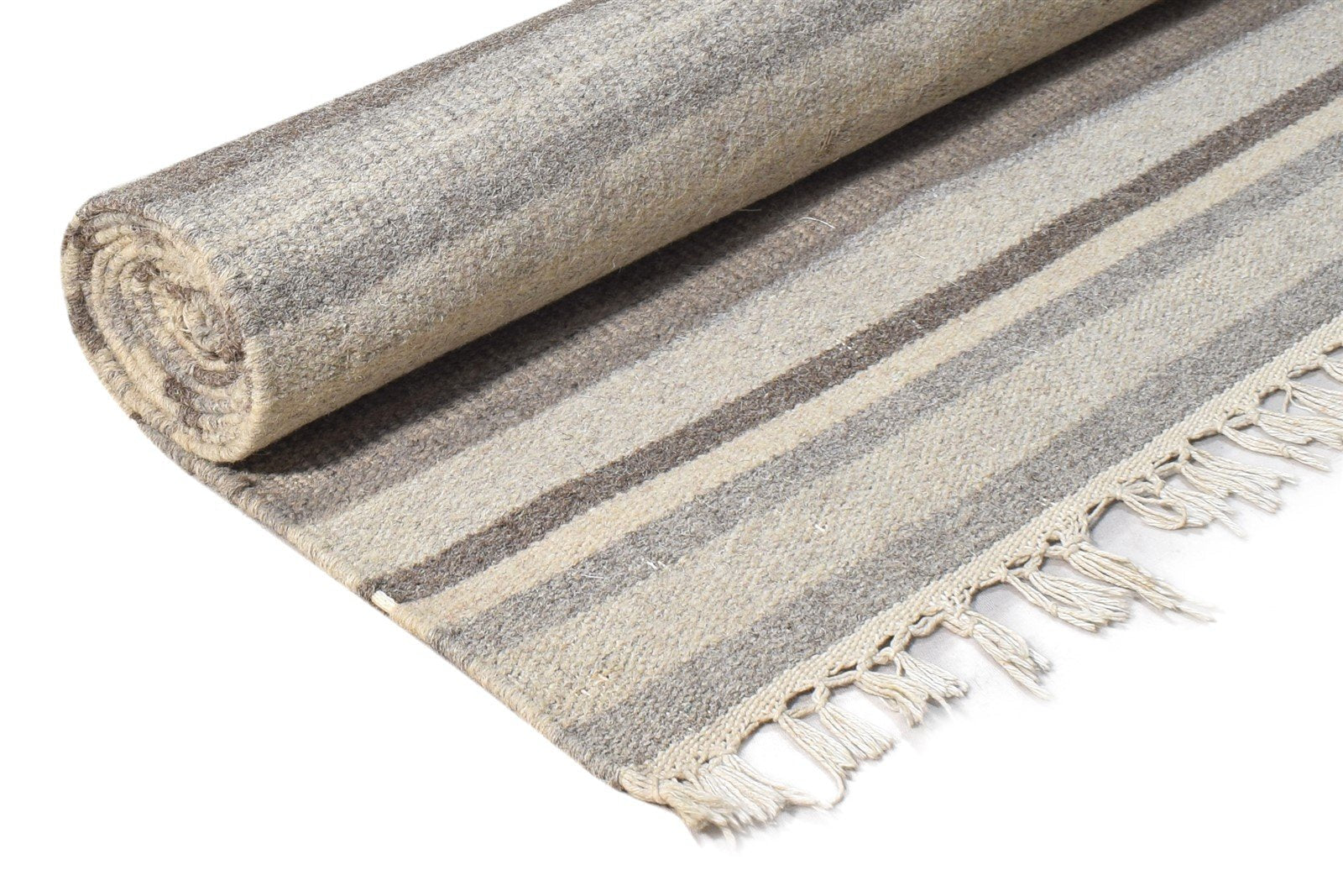 Dhurrie Grey Wool Rug 3' X 8' Modern Scandinavian Striped Small Runner 