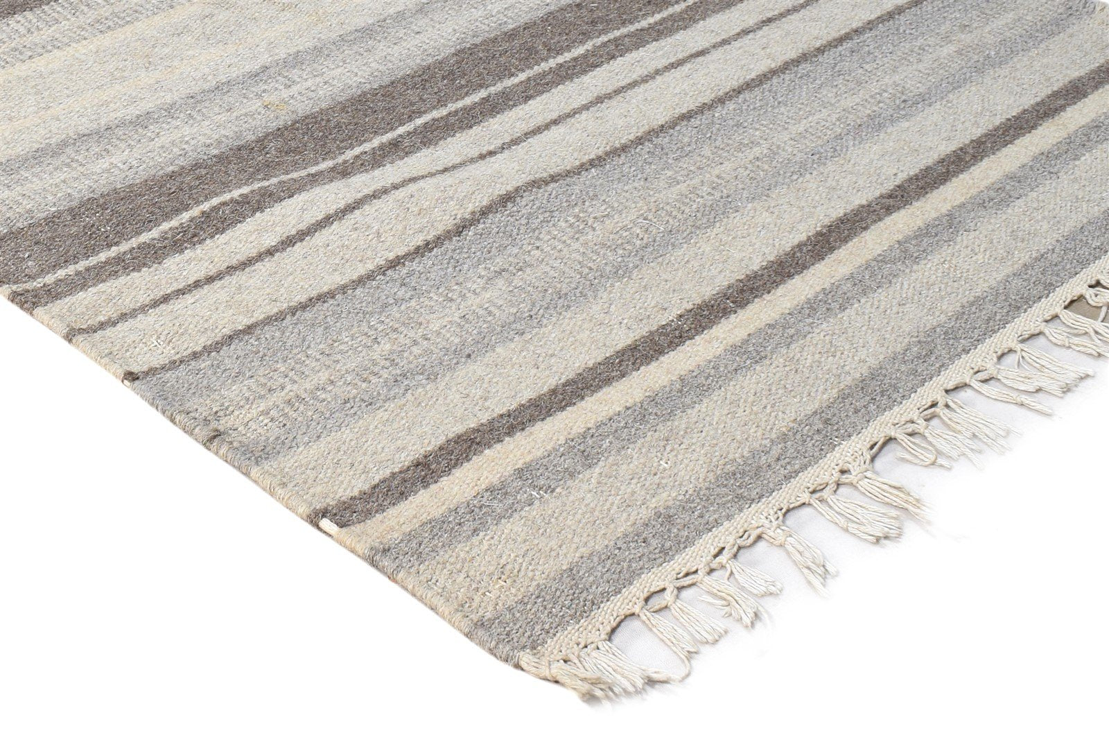 Dhurrie Grey Wool Rug 3' X 8' Modern Scandinavian Striped Small Runner 