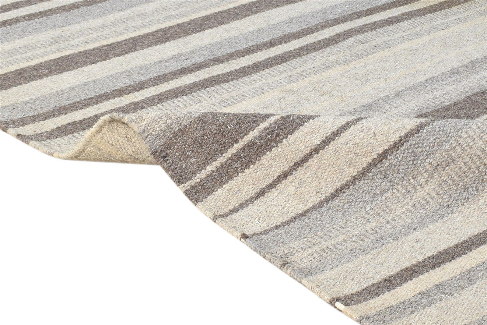 Dhurrie Grey Wool Rug 3' X 8' Modern Scandinavian Striped Small Runner 