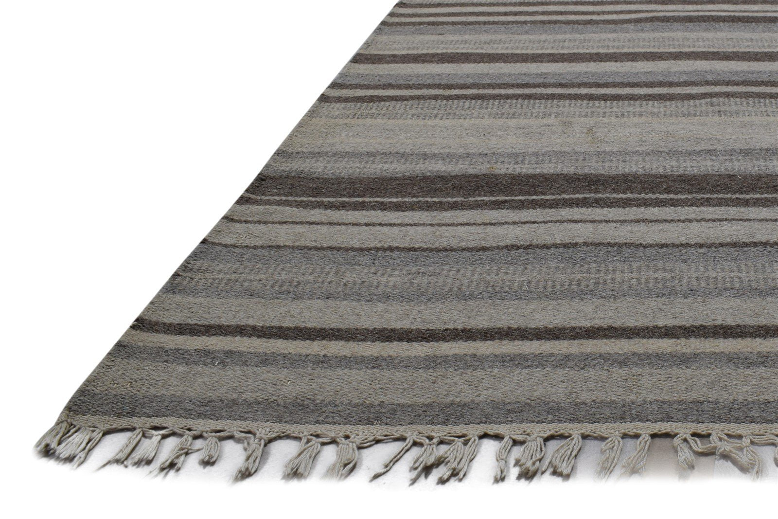 Dhurrie Grey Wool Rug 3' X 8' Modern Scandinavian Striped Small Runner 