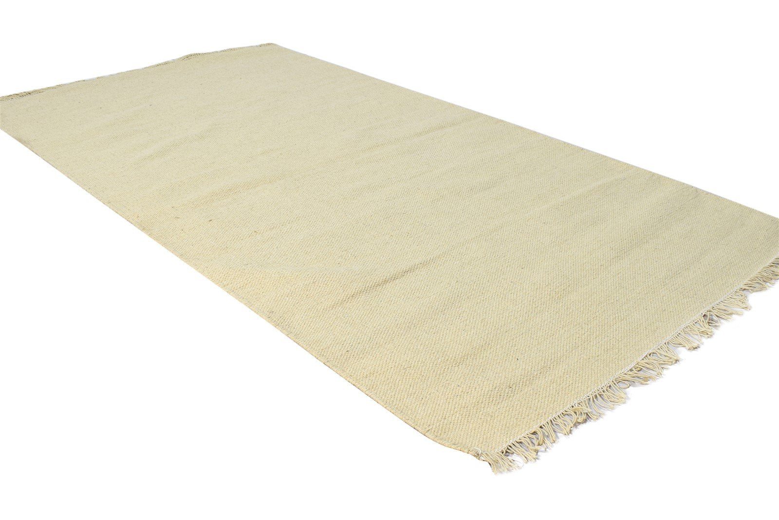 Wool Beige Rug 3' X 8' Modern Dhurrie Scandinavian Solid Small Runner 