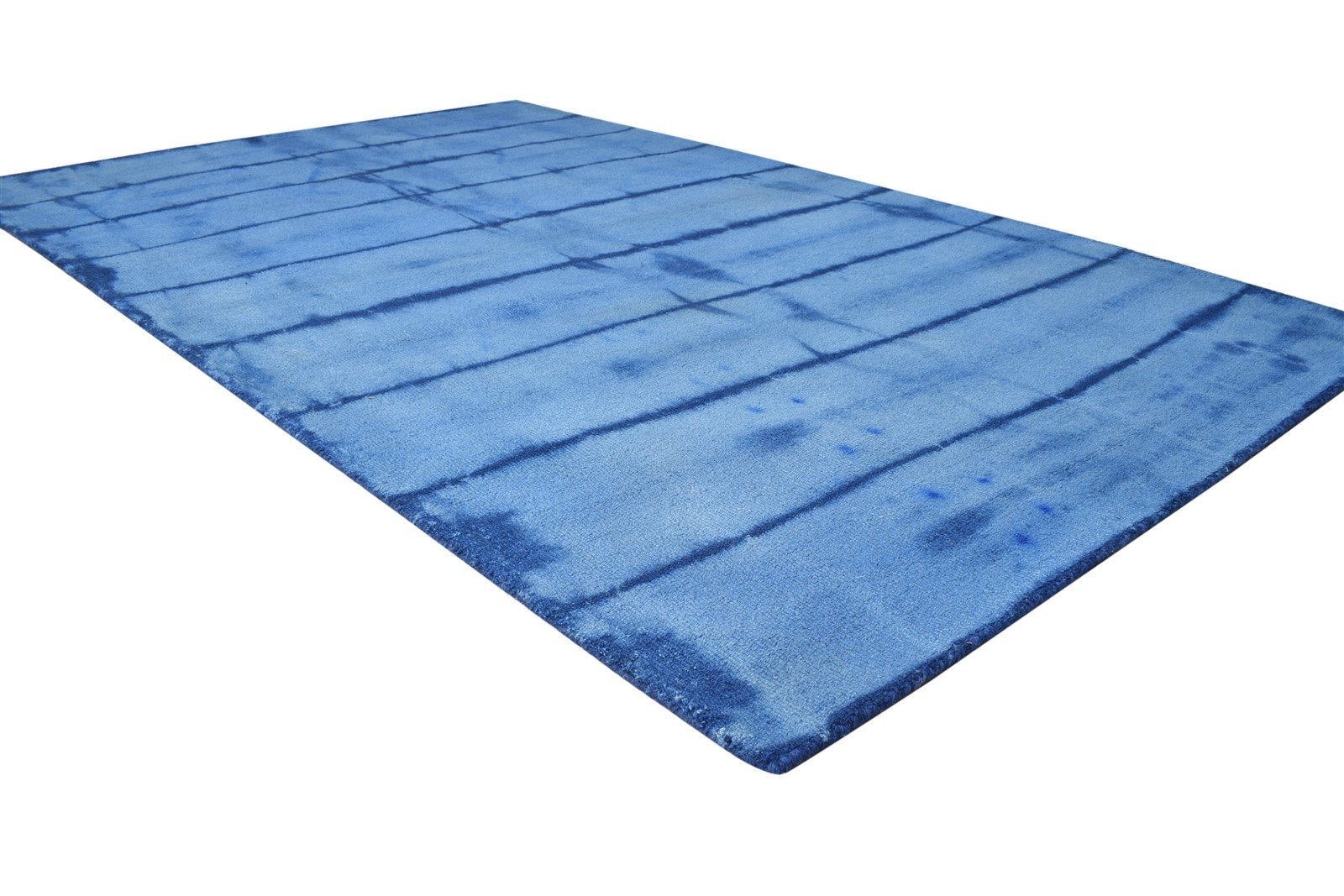 5' X 8' Rug Wool Blue Modern Hand Tufted Shibori Tie Dye Room Size Carpet 