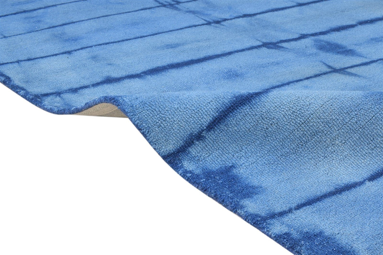 5' X 8' Rug Wool Blue Modern Hand Tufted Shibori Tie Dye Room Size Carpet 