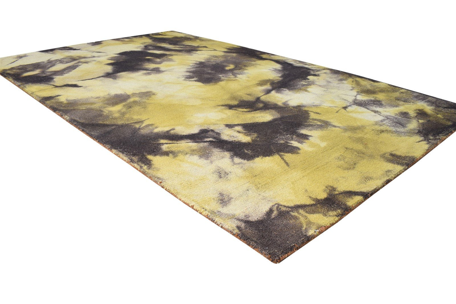 Hand Tufted Gold Wool Rug 5' X 8' Modern Shibori Tie Dye Room Size Carpet 