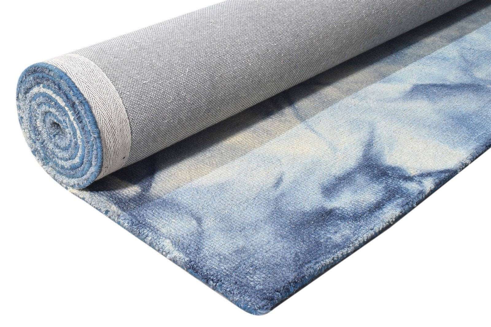 Blue Wool Rug 5' X 8' Modern Hand Tufted Shibori Tie Dye Room Size Carpet 