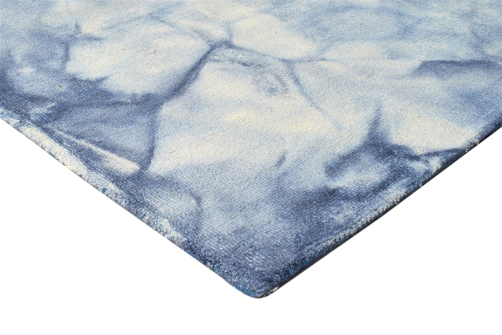 Blue Wool Rug 5' X 8' Modern Hand Tufted Shibori Tie Dye Room Size Carpet 