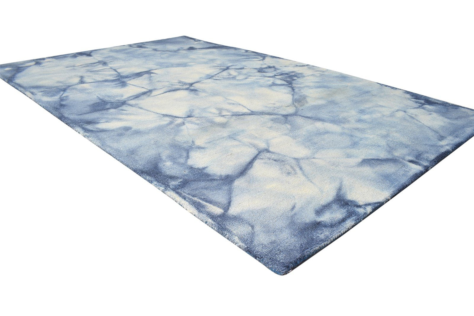 Blue Wool Rug 5' X 8' Modern Hand Tufted Shibori Tie Dye Room Size Carpet 