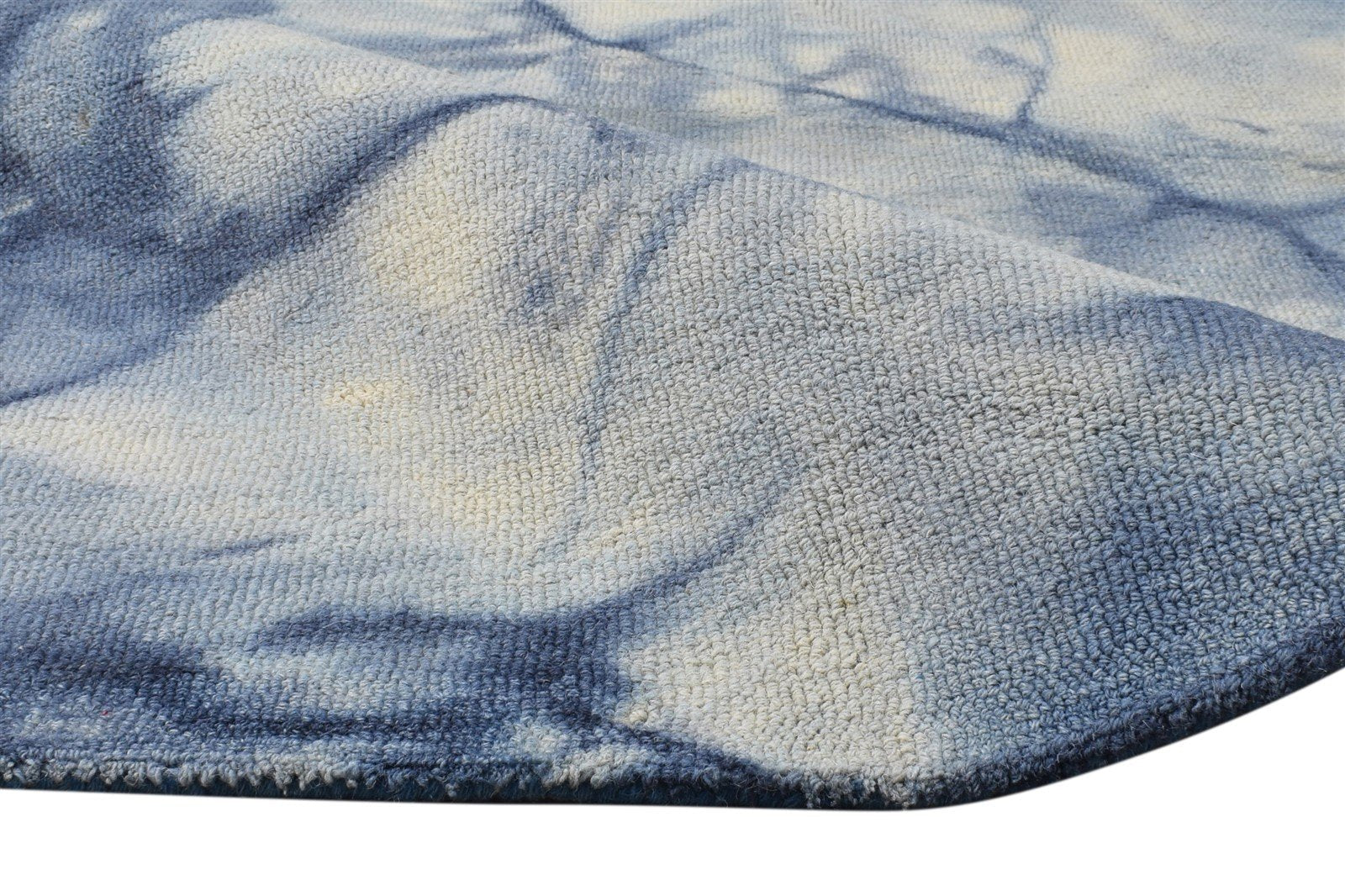 Blue Wool Rug 5' X 8' Modern Hand Tufted Shibori Tie Dye Room Size Carpet 