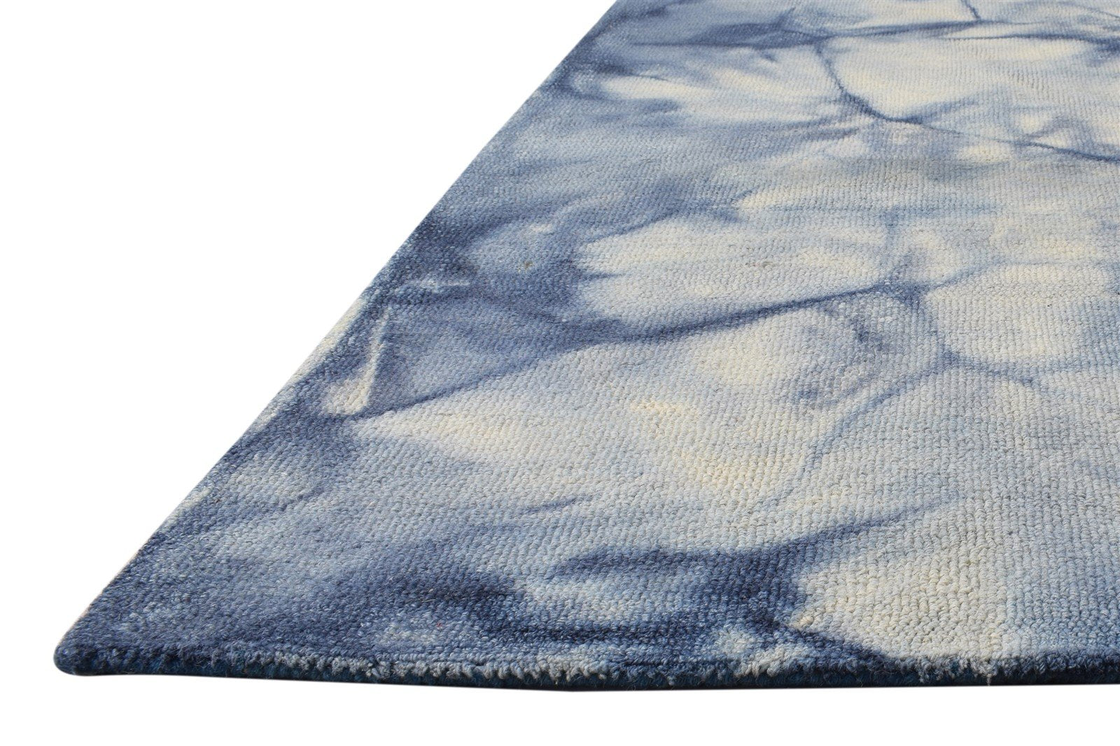 Blue Wool Rug 5' X 8' Modern Hand Tufted Shibori Tie Dye Room Size Carpet 