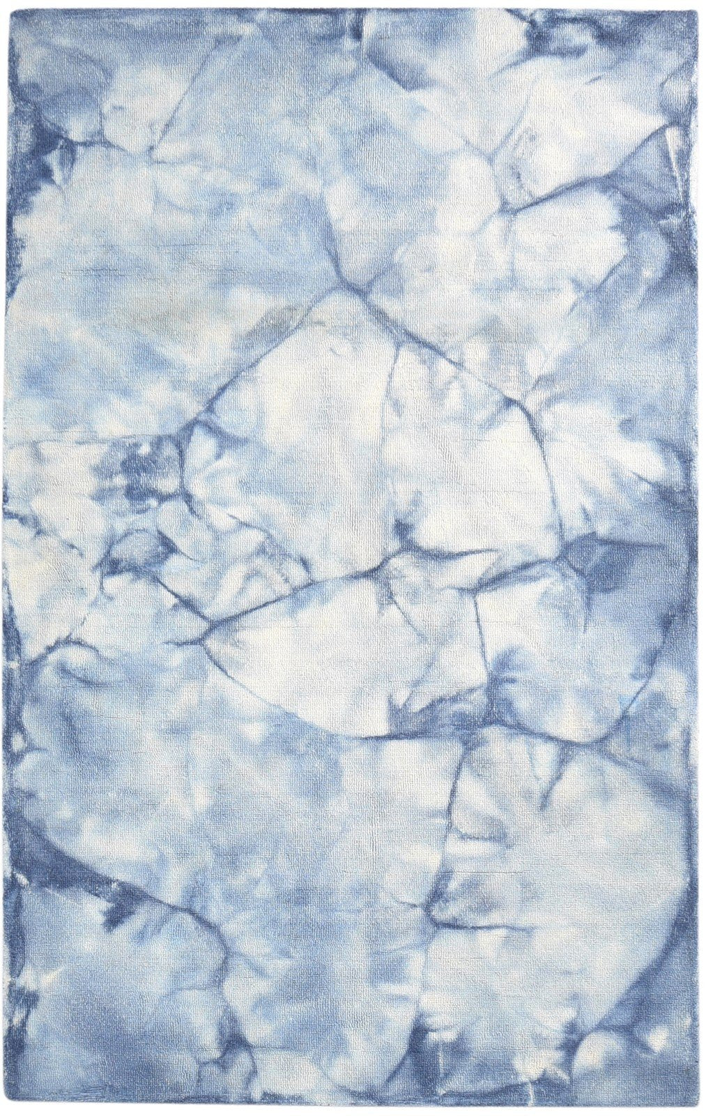 Blue Wool Rug 5' X 8' Modern Hand Tufted Shibori Tie Dye Room Size Carpet 