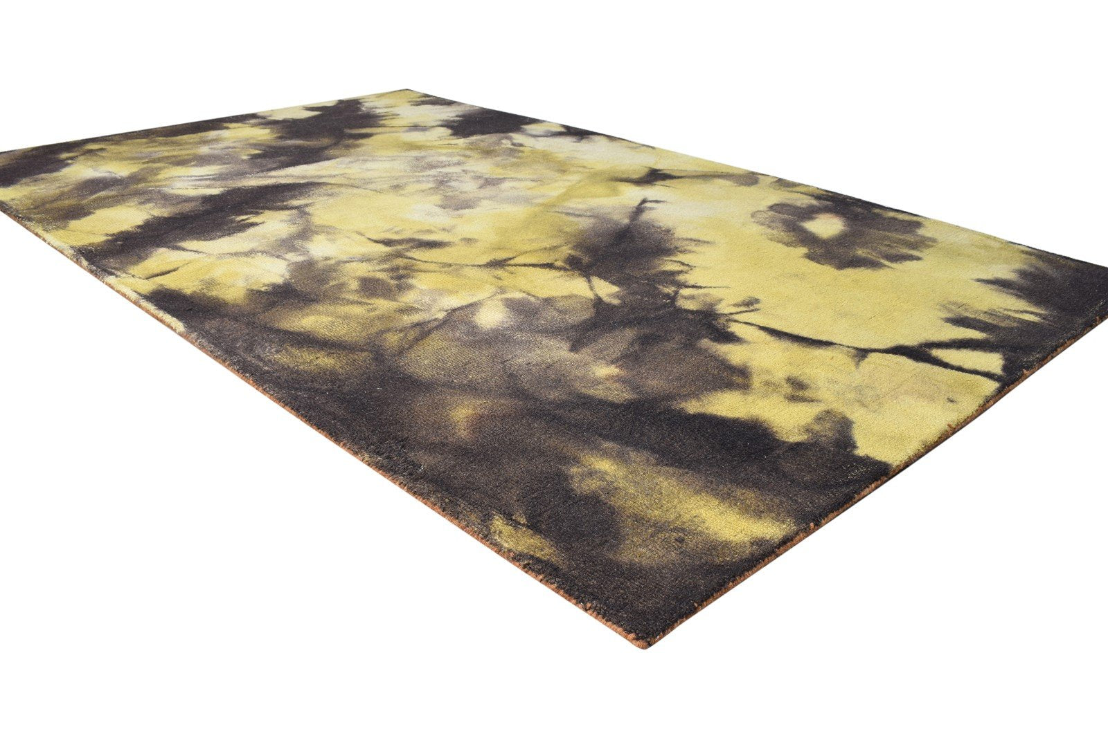 Wool Gold Rug 5' X 8' Modern Hand Tufted Shibori Tie Dye Room Size Carpet 