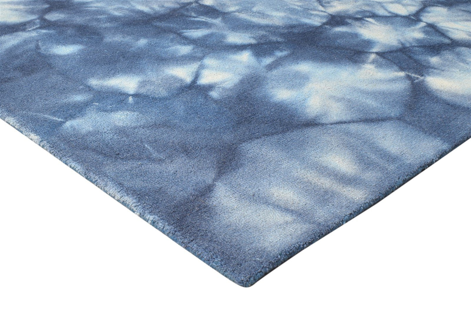 5' X 8' Rug Wool Navy Blue Modern Hand Tufted Shibori Tie Dye Room Size Carpet 