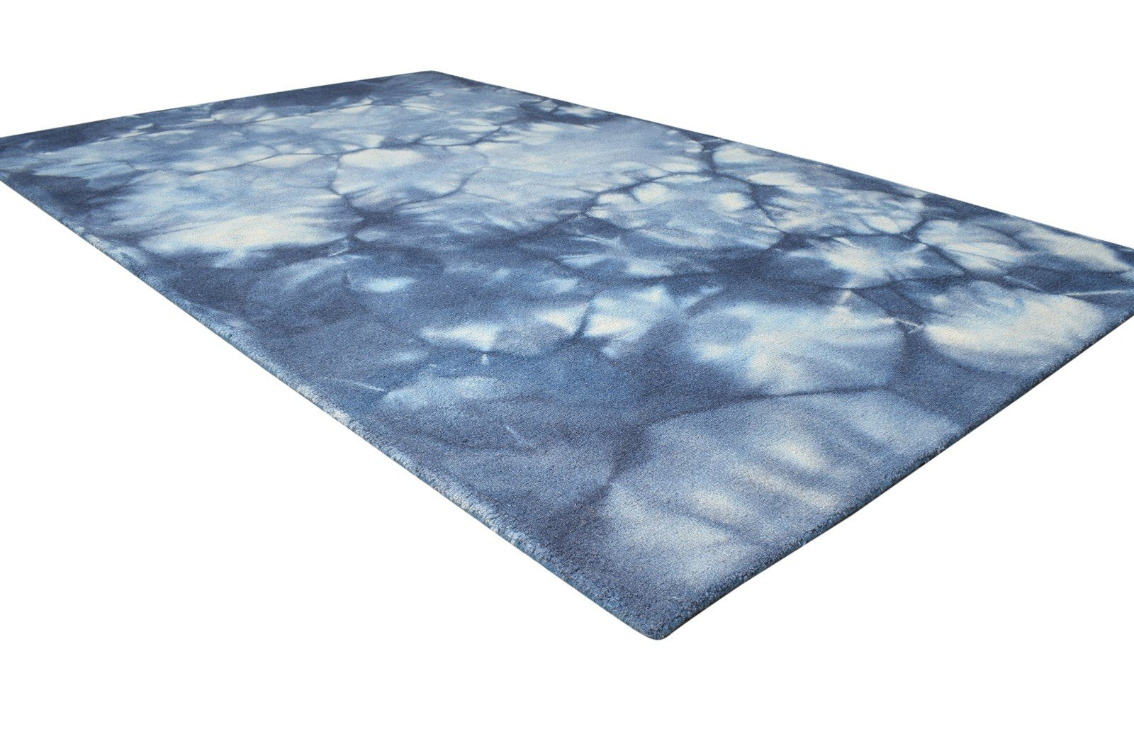 5' X 8' Rug Wool Navy Blue Modern Hand Tufted Shibori Tie Dye Room Size Carpet 