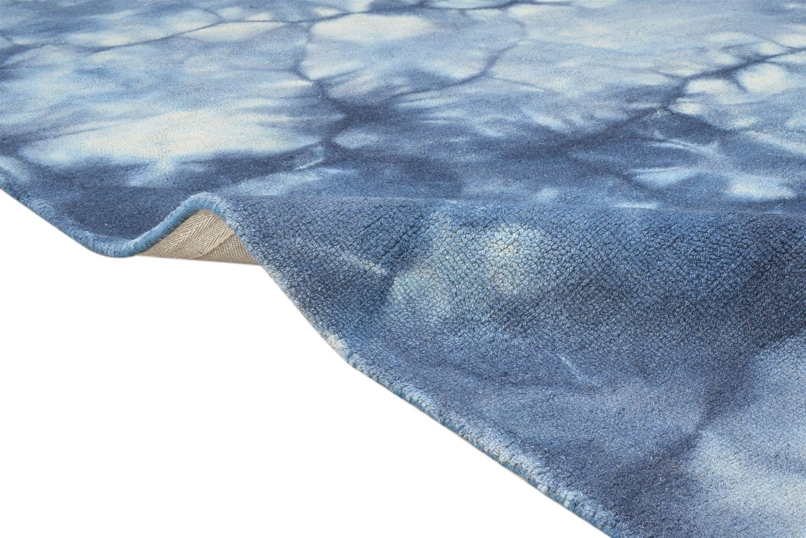 5' X 8' Rug Wool Navy Blue Modern Hand Tufted Shibori Tie Dye Room Size Carpet 