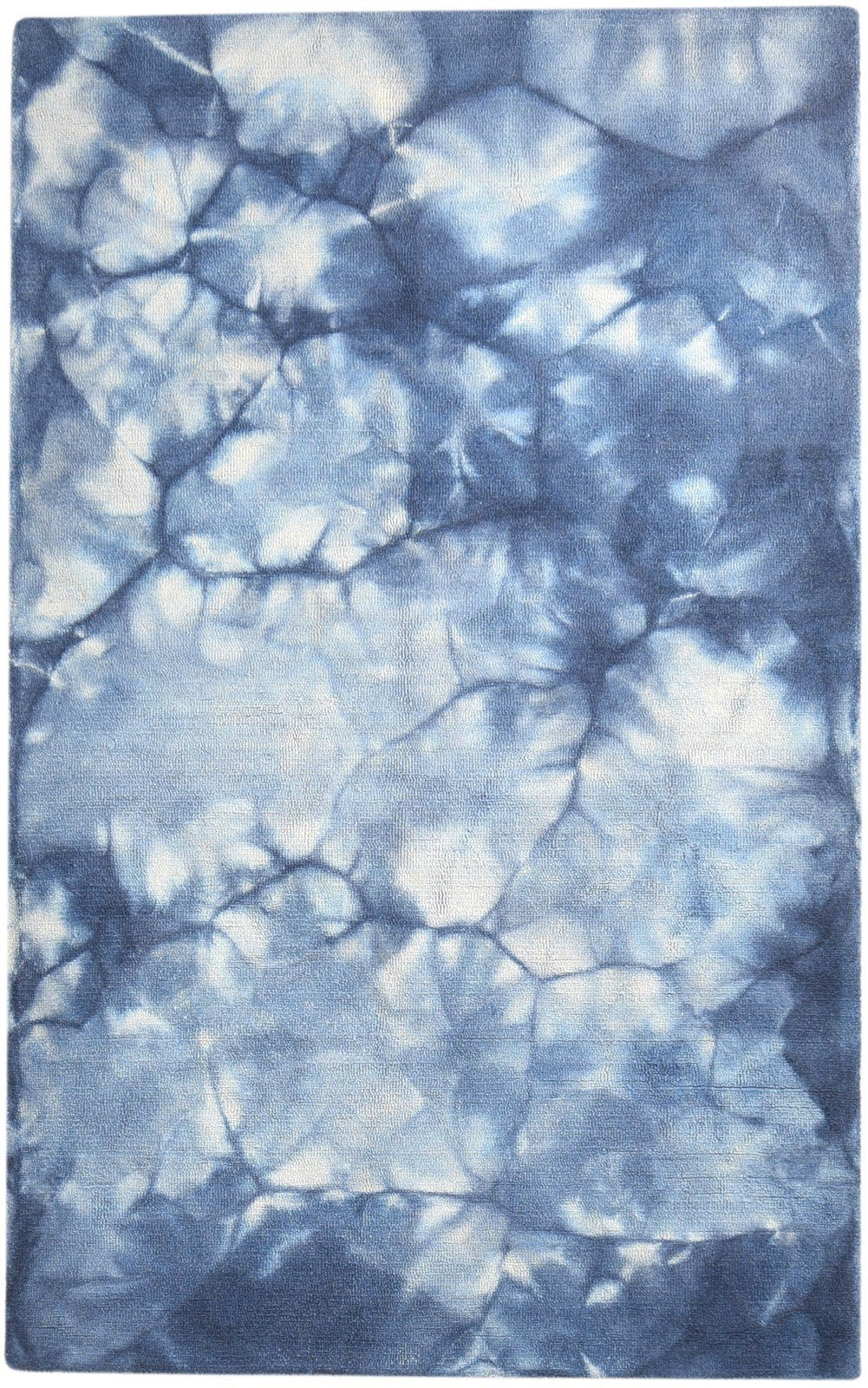 5' X 8' Rug Wool Navy Blue Modern Hand Tufted Shibori Tie Dye Room Size Carpet 